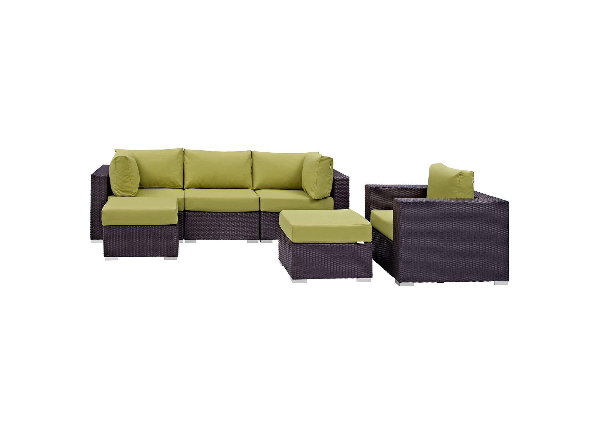 Convene Espresso Peridot 6 Piece Outdoor Patio Sectional Set,Modway