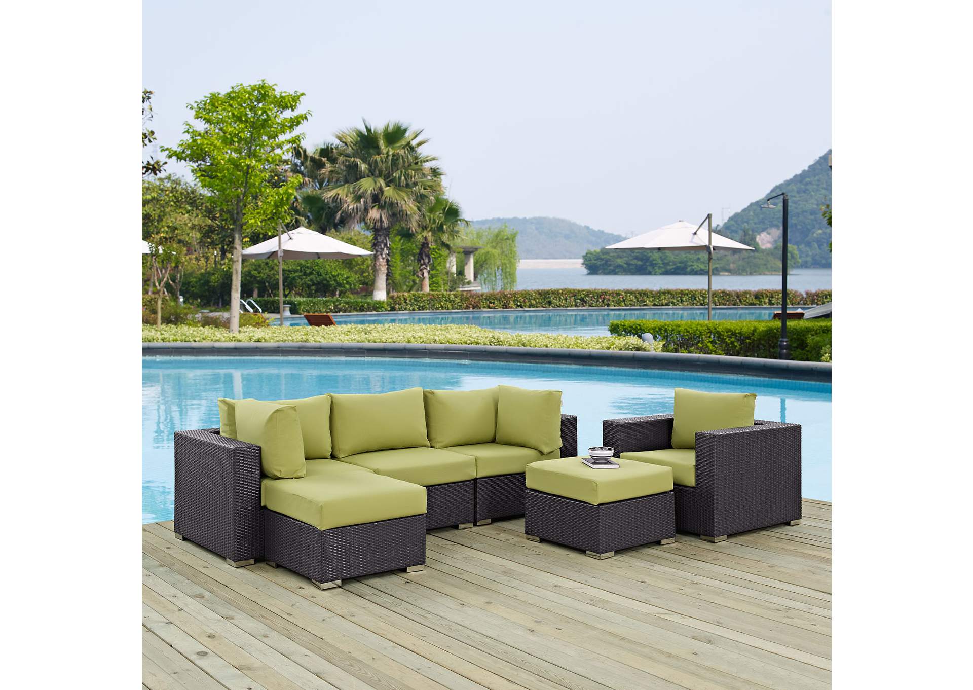 Convene Espresso Peridot 6 Piece Outdoor Patio Sectional Set,Modway