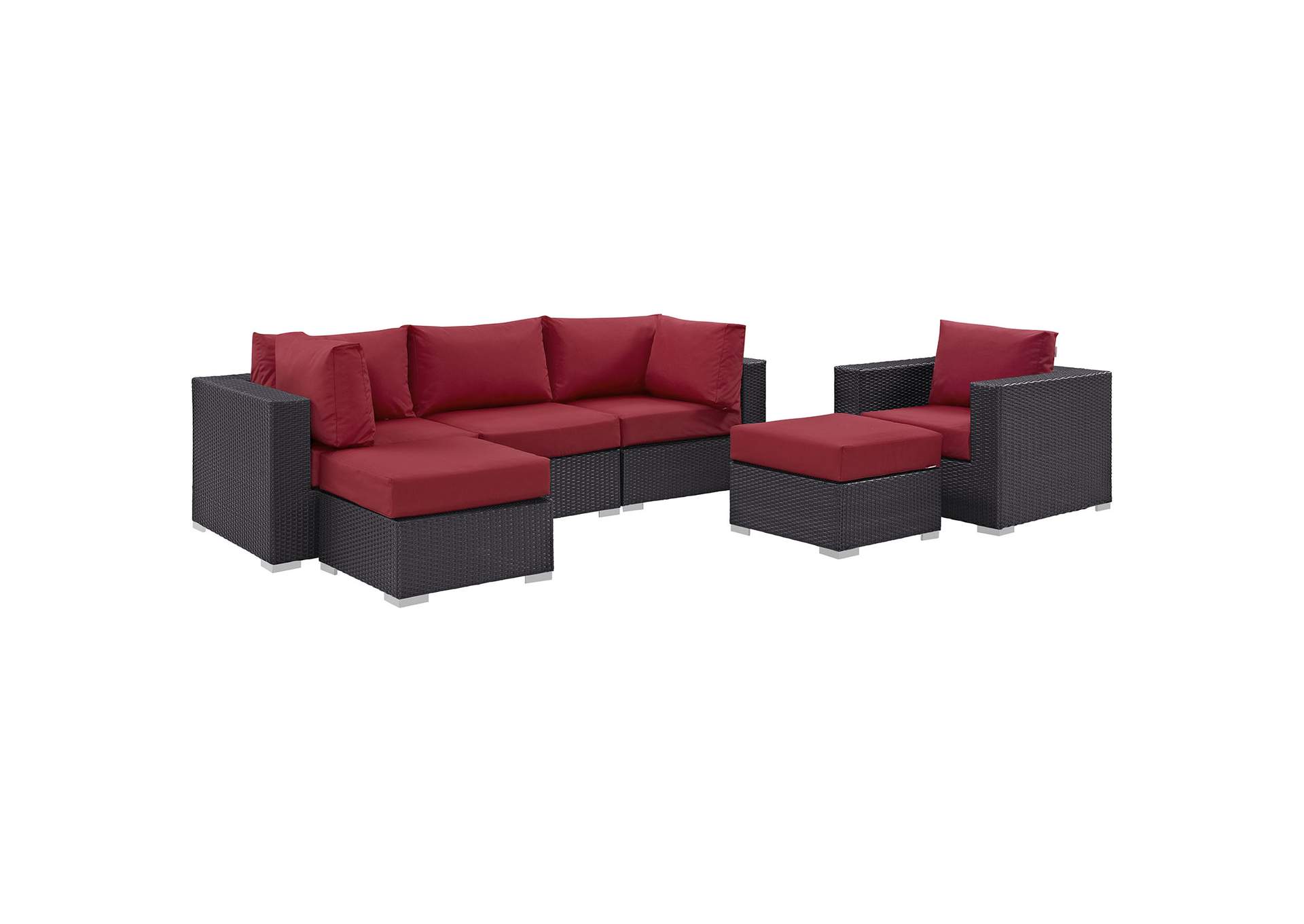 Convene Espresso Red 6 Piece Outdoor Patio Sectional Set,Modway