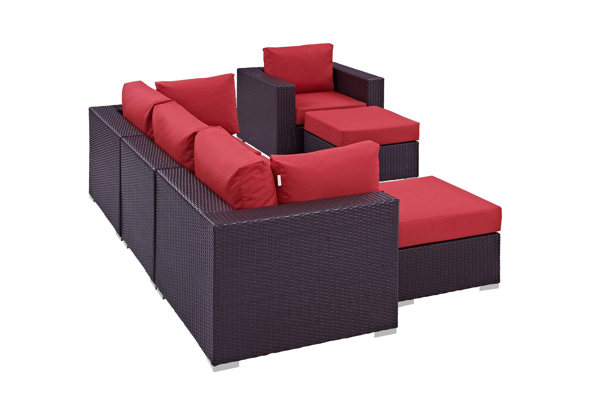 Convene Espresso Red 6 Piece Outdoor Patio Sectional Set,Modway