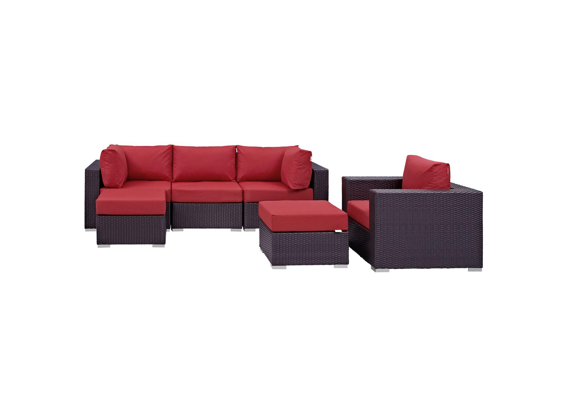 Convene Espresso Red 6 Piece Outdoor Patio Sectional Set,Modway