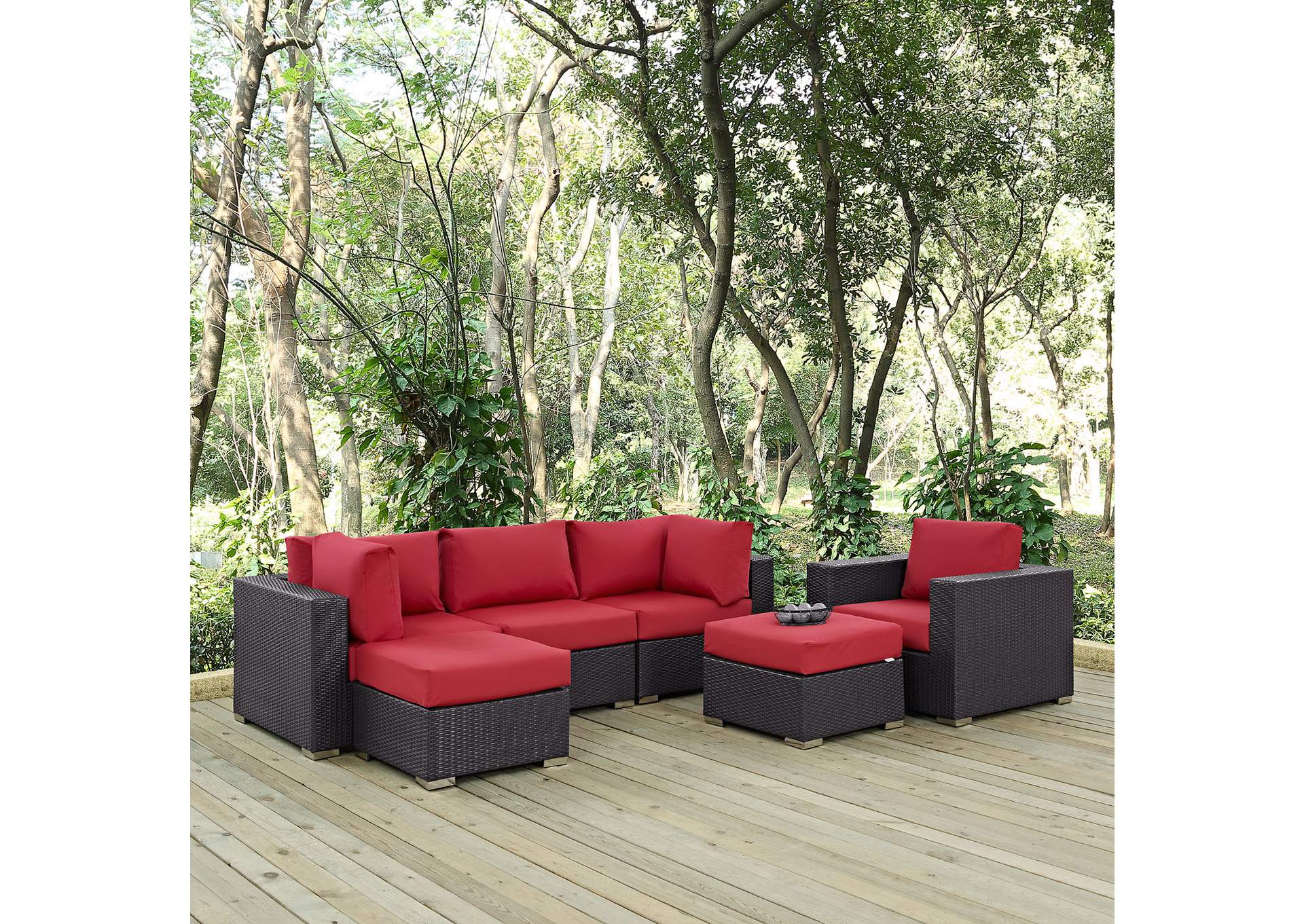 Convene Espresso Red 6 Piece Outdoor Patio Sectional Set,Modway