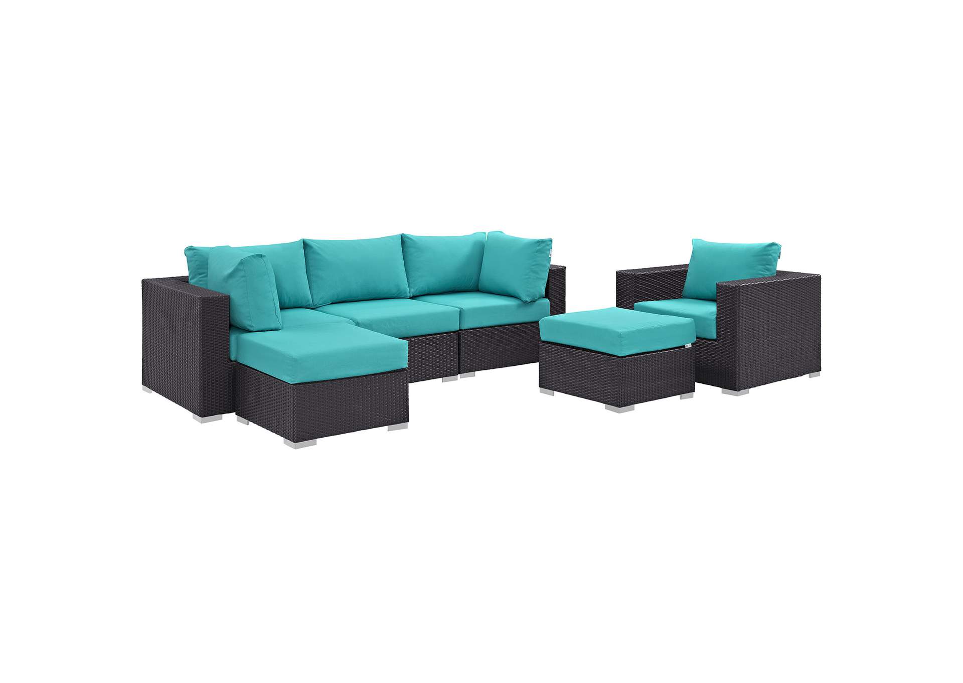 Convene Espresso Turquoise 6 Piece Outdoor Patio Sectional Set,Modway