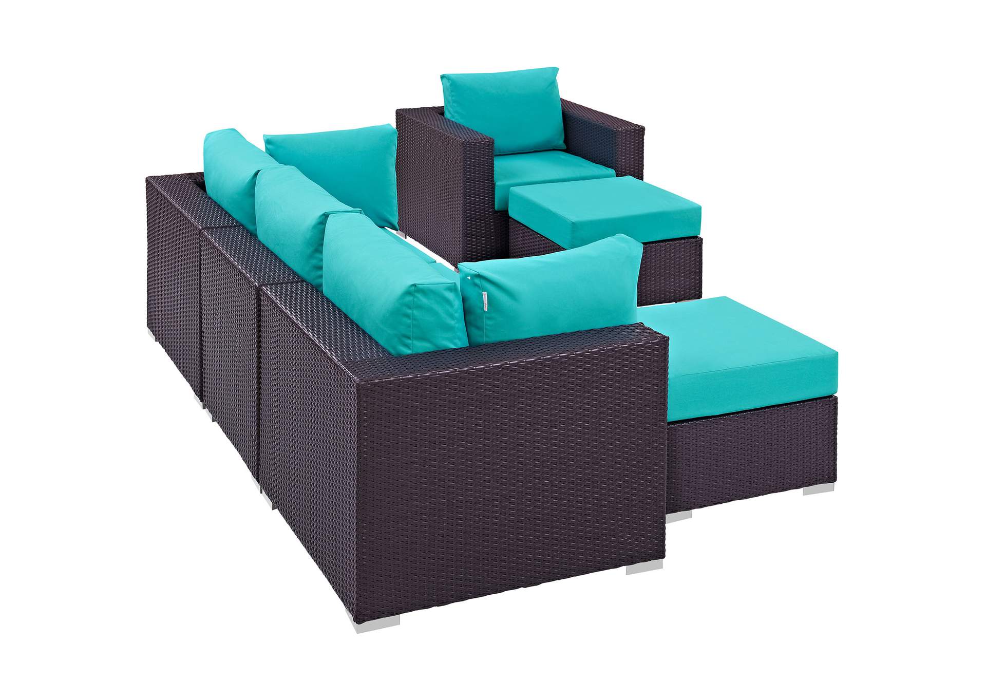 Convene Espresso Turquoise 6 Piece Outdoor Patio Sectional Set,Modway