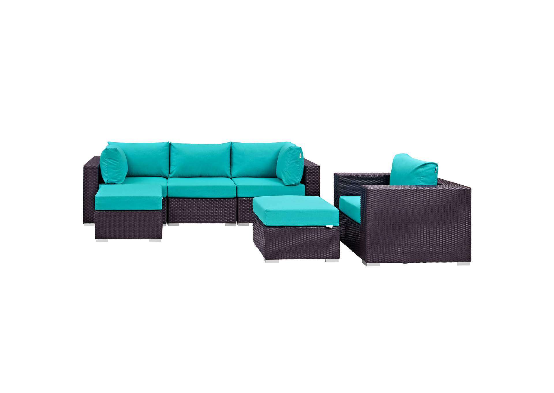 Convene Espresso Turquoise 6 Piece Outdoor Patio Sectional Set,Modway