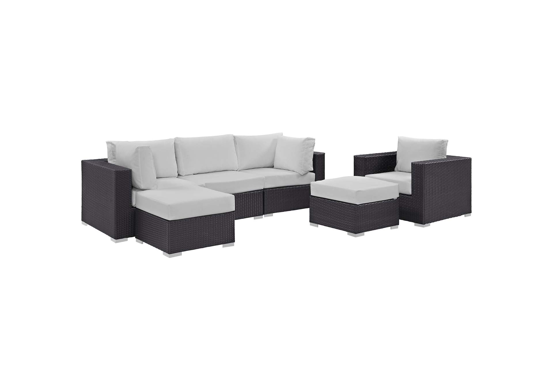 Convene Espresso White 6 Piece Outdoor Patio Sectional Set,Modway