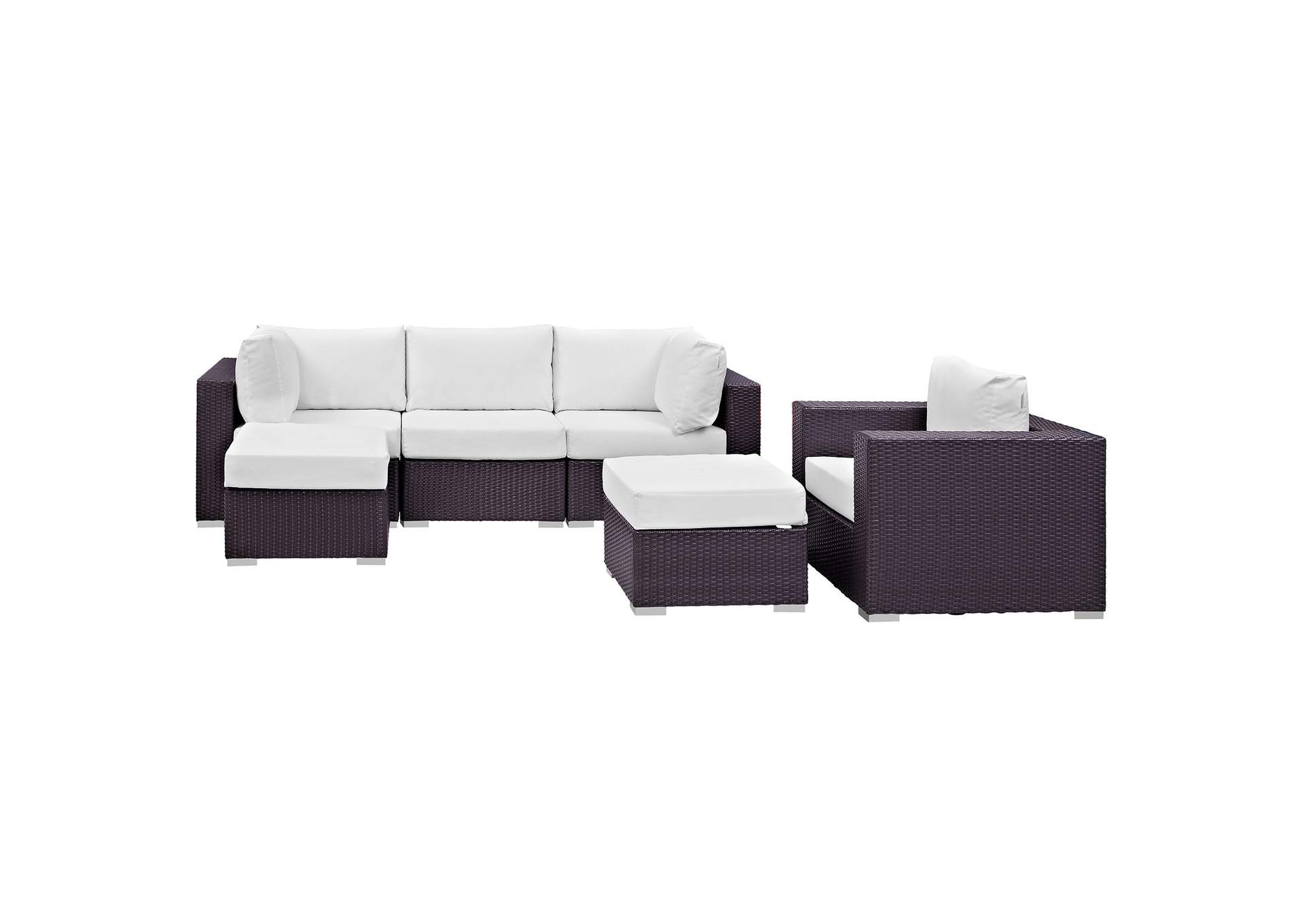 Convene Espresso White 6 Piece Outdoor Patio Sectional Set,Modway