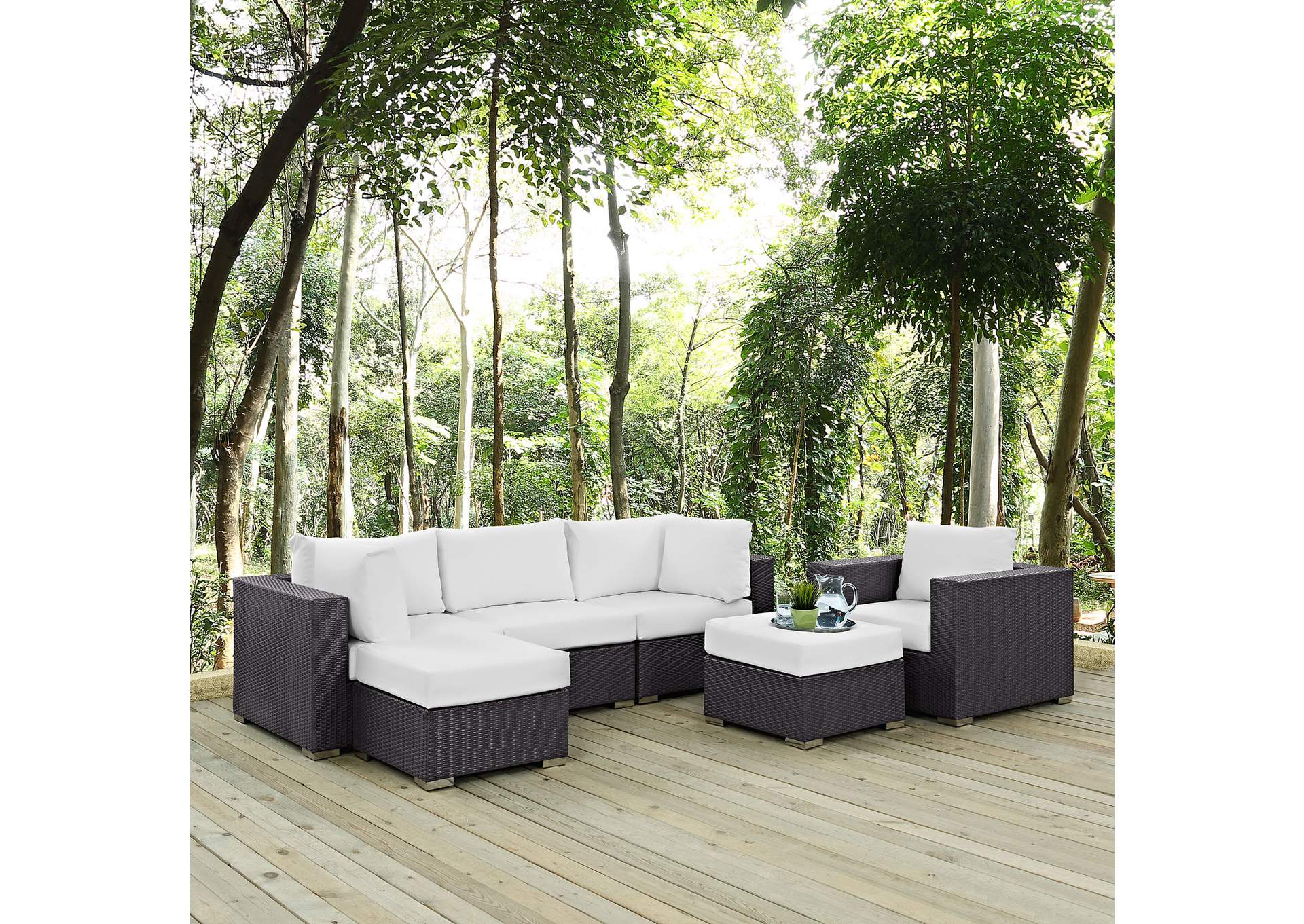 Convene Espresso White 6 Piece Outdoor Patio Sectional Set,Modway