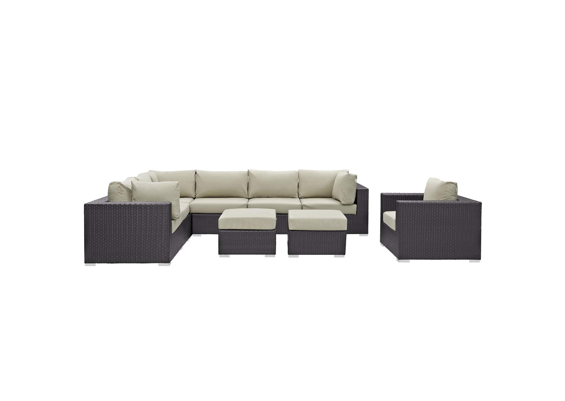 Convene Espresso Beige 9 Piece Outdoor Patio Sectional Set,Modway