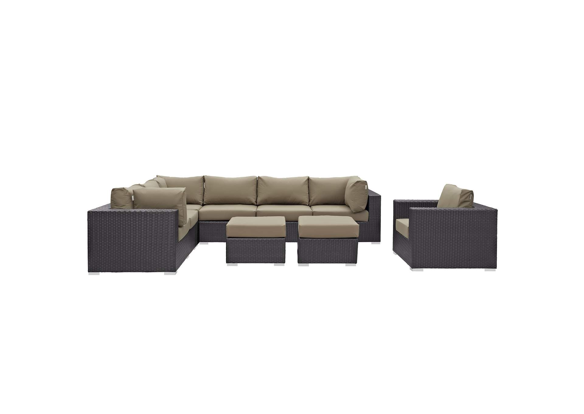 Convene Espresso Mocha 9 Piece Outdoor Patio Sectional Set,Modway