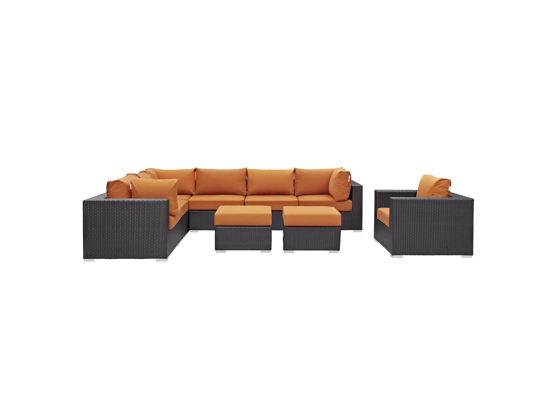 Convene Espresso Orange 9 Piece Outdoor Patio Sectional Set,Modway