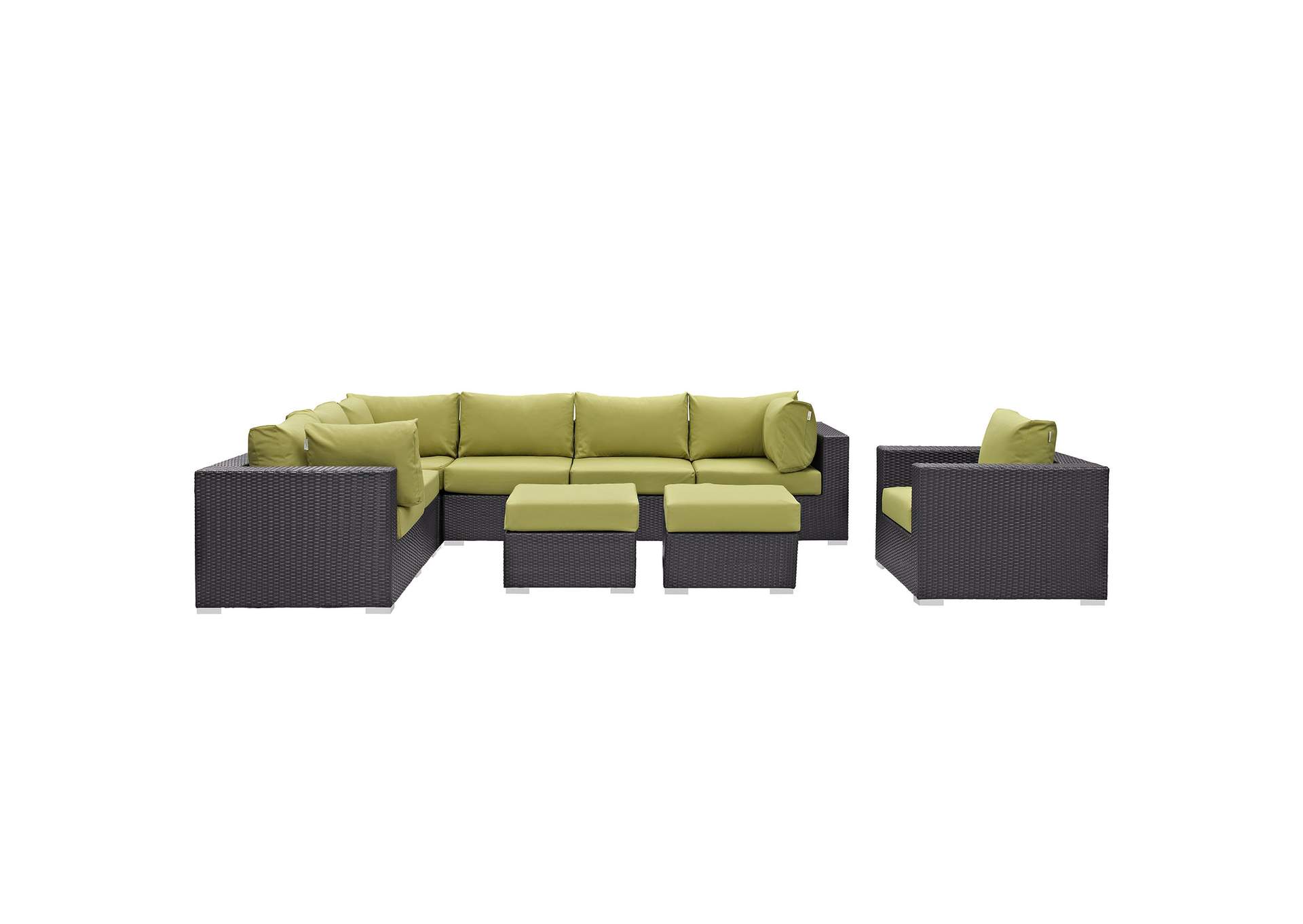 Convene Espresso Peridot 9 Piece Outdoor Patio Sectional Set,Modway