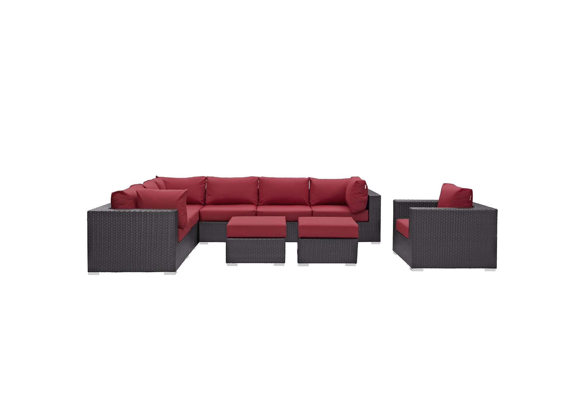 Convene Espresso Red 9 Piece Outdoor Patio Sectional Set,Modway