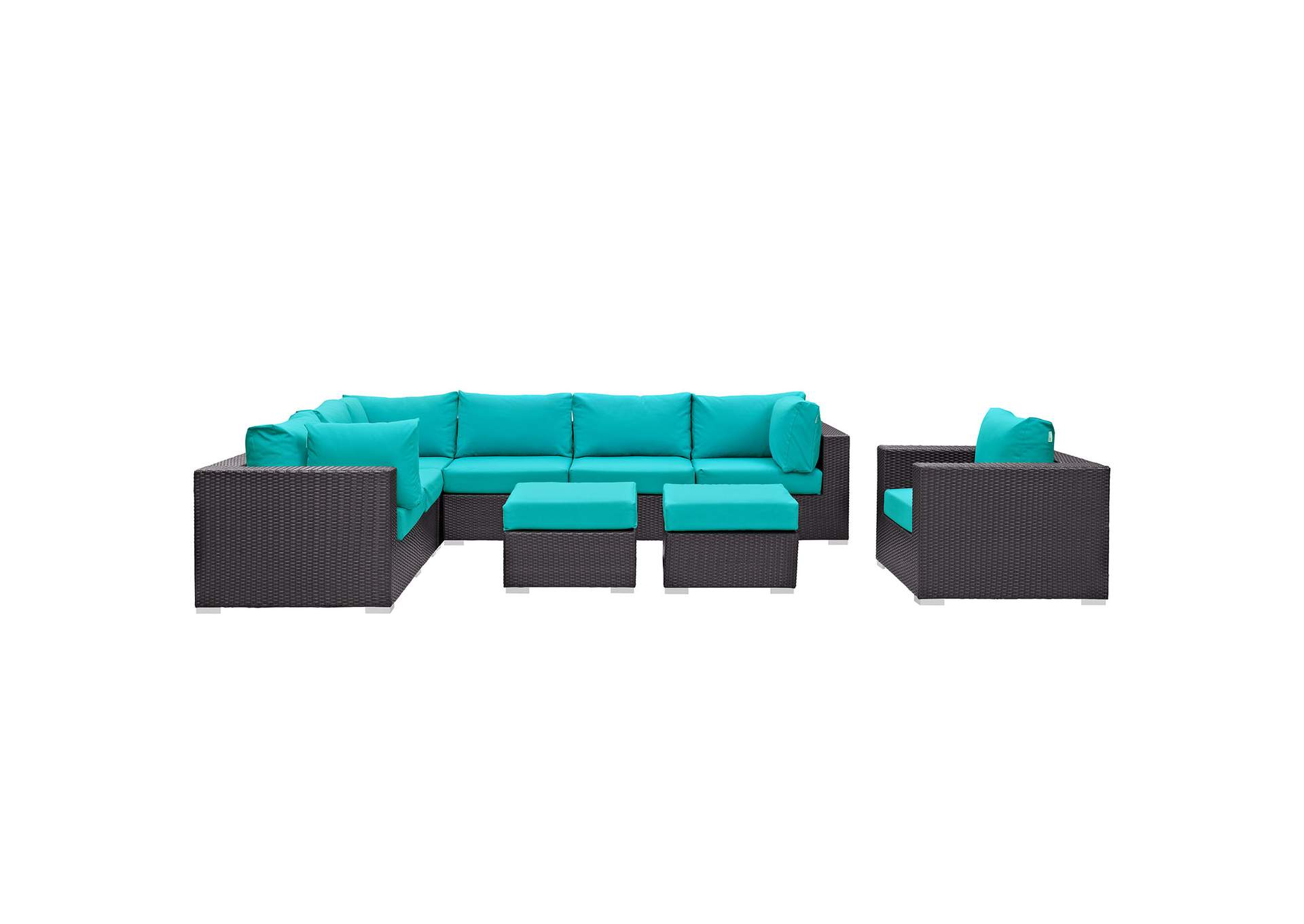 Convene Espresso Turquoise 9 Piece Outdoor Patio Sectional Set,Modway