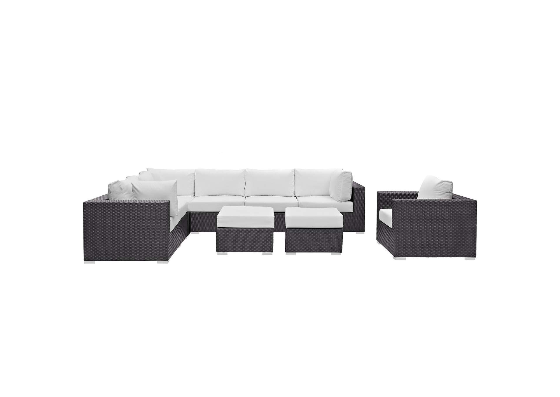 Convene Espresso White 9 Piece Outdoor Patio Sectional Set,Modway