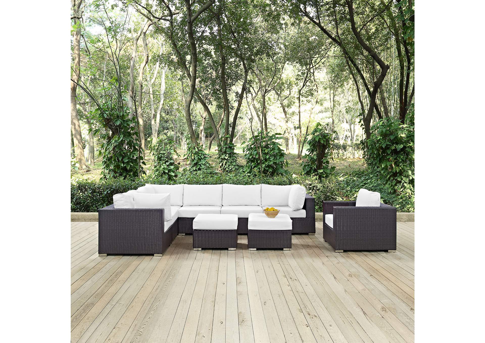 Convene Espresso White 9 Piece Outdoor Patio Sectional Set,Modway