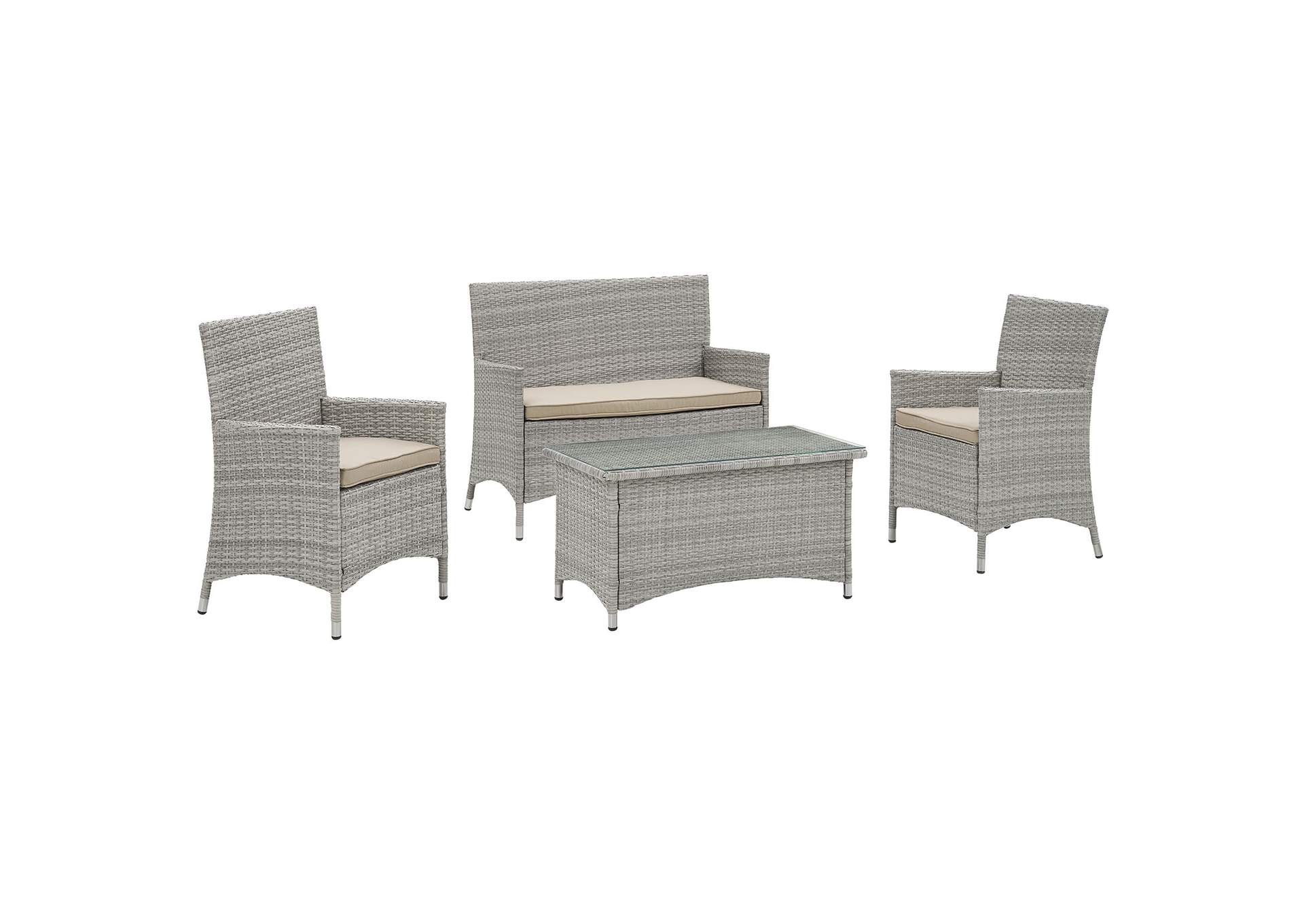 Bridge Light Gray Beige 4 Piece Outdoor Patio Patio Conversation Set,Modway