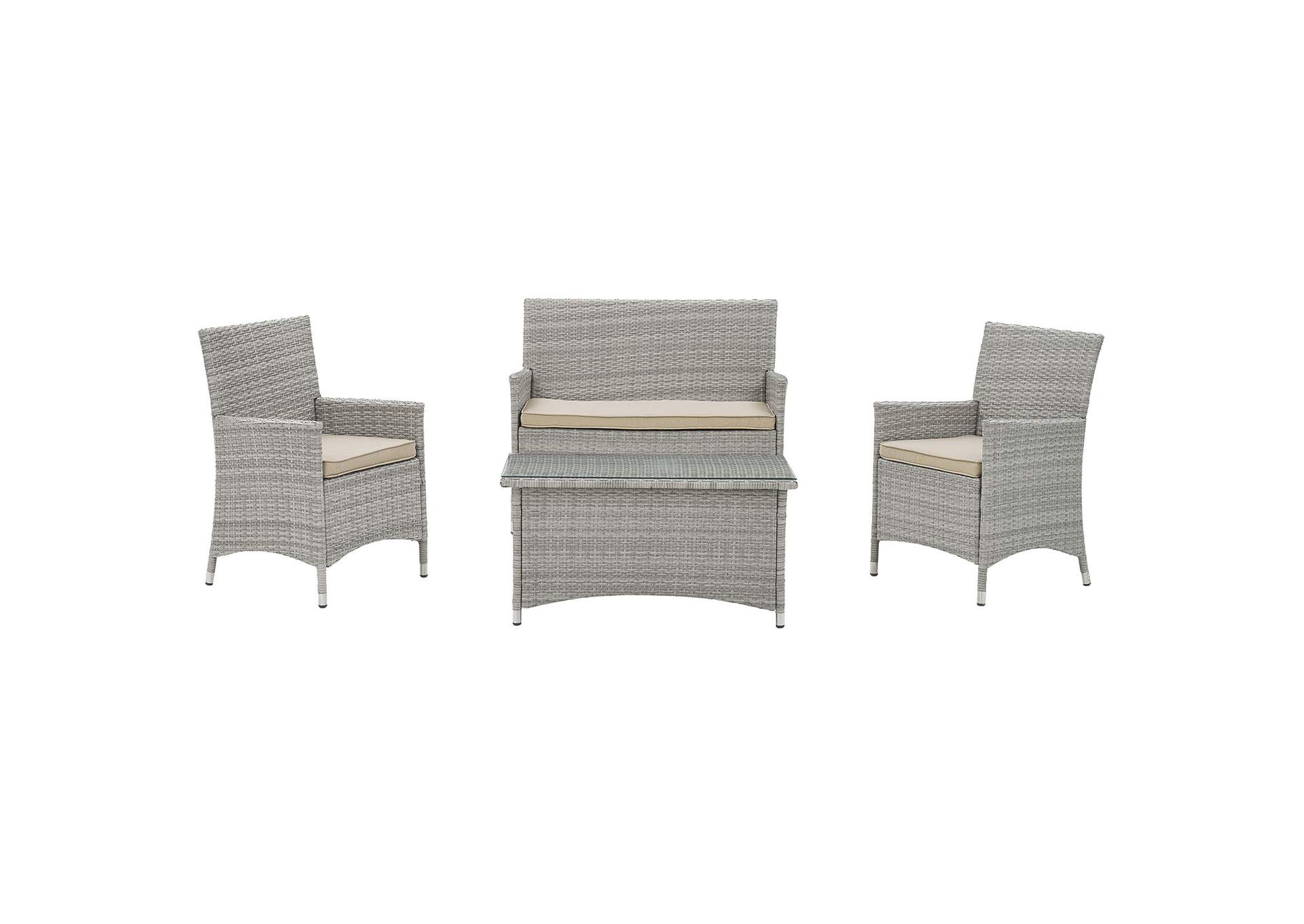 Bridge Light Gray Beige 4 Piece Outdoor Patio Patio Conversation Set,Modway