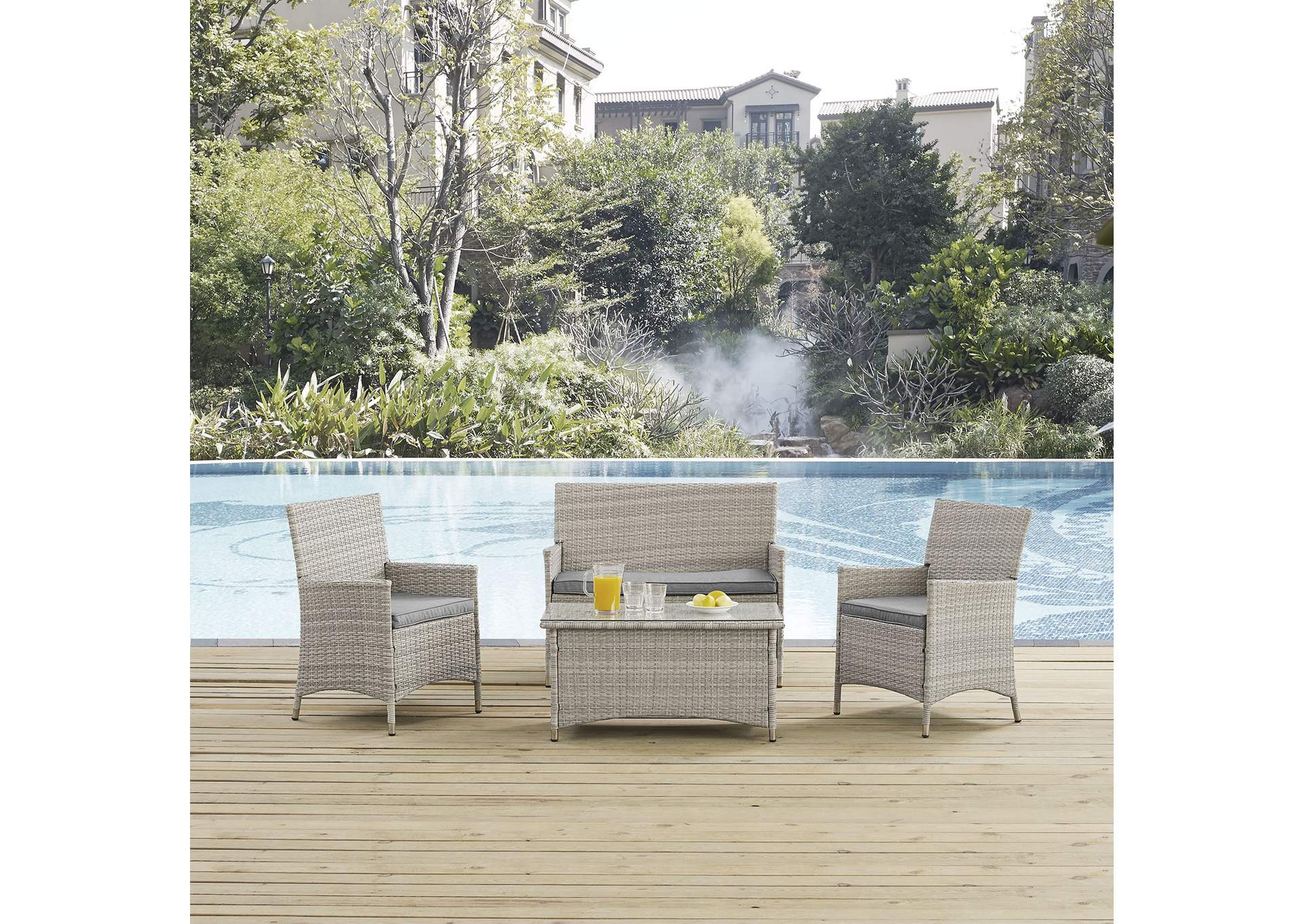 Bridge Light Gray Gray 4 Piece Outdoor Patio Patio Conversation Set,Modway