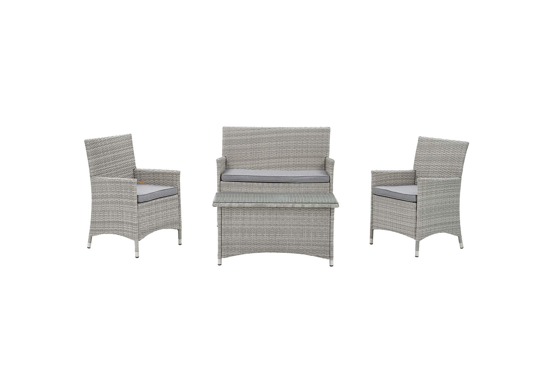 Bridge Light Gray Gray 4 Piece Outdoor Patio Patio Conversation Set,Modway