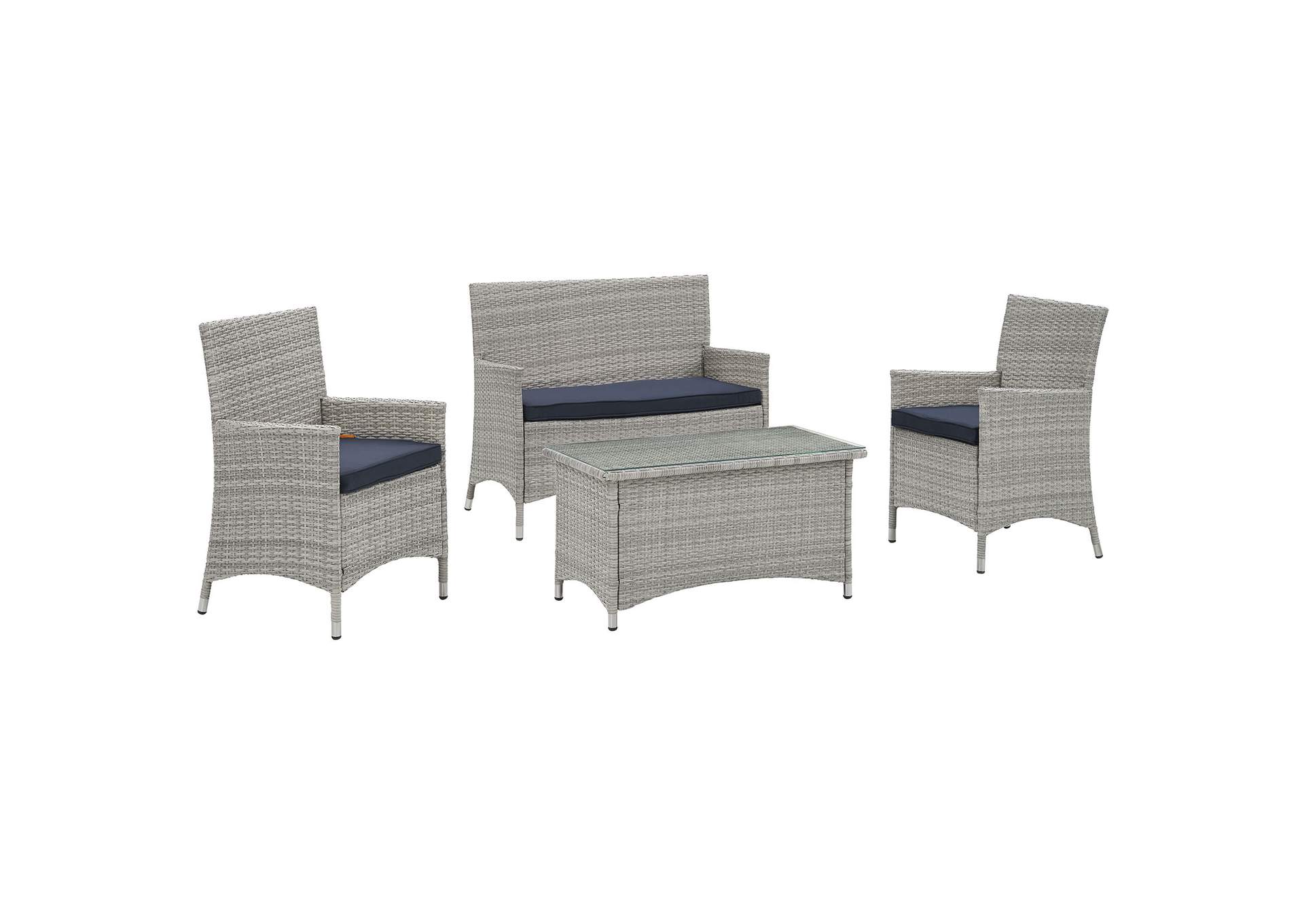 Bridge Light Gray Navy 4 Piece Outdoor Patio Patio Conversation Set,Modway