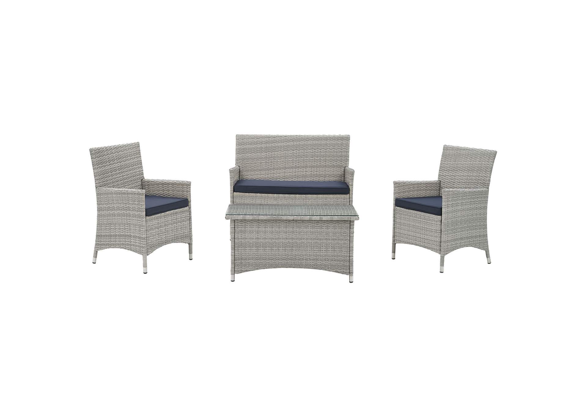 Bridge Light Gray Navy 4 Piece Outdoor Patio Patio Conversation Set,Modway