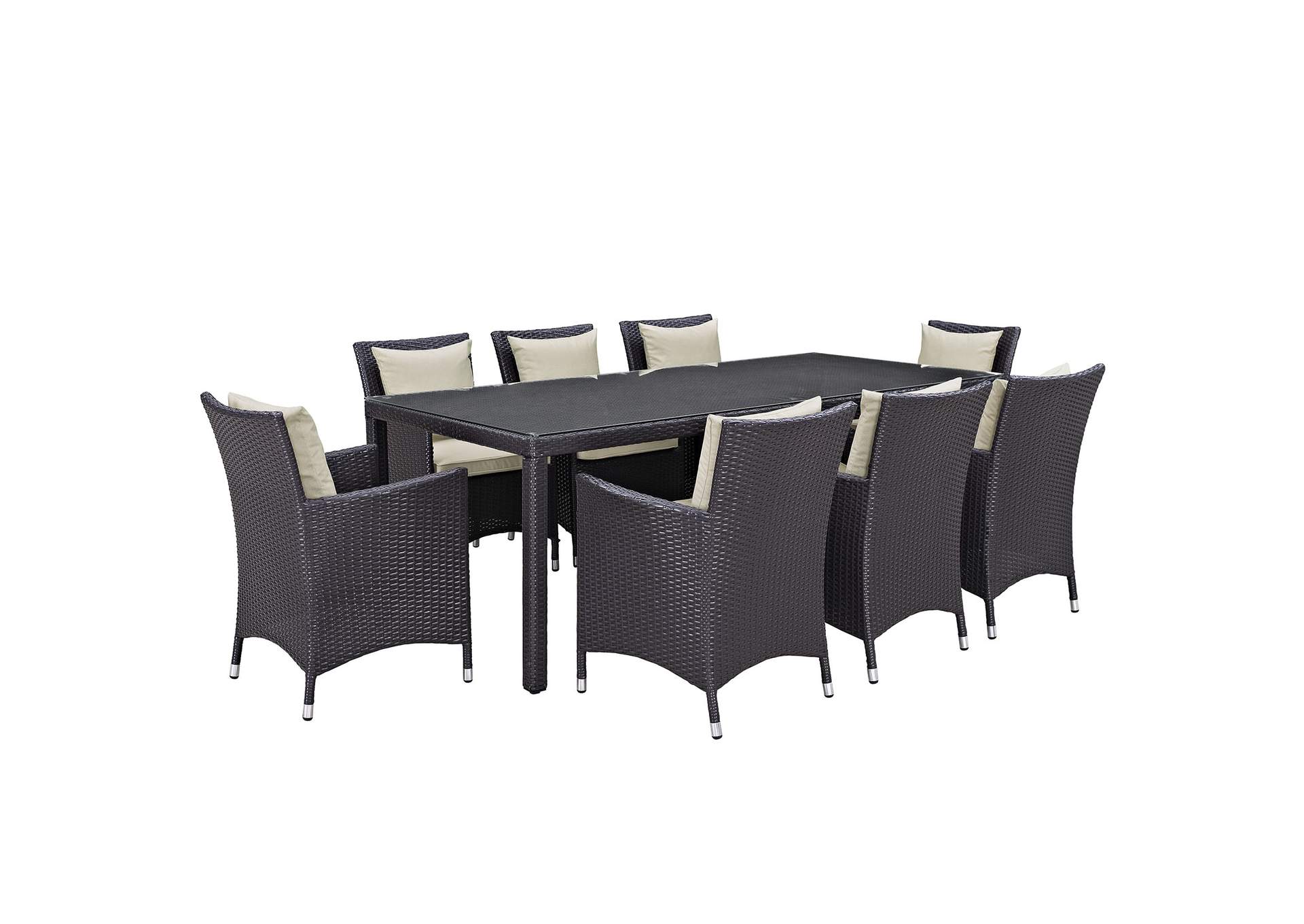 Espresso Beige Convene 9 Piece Outdoor Patio Dining Set,Modway