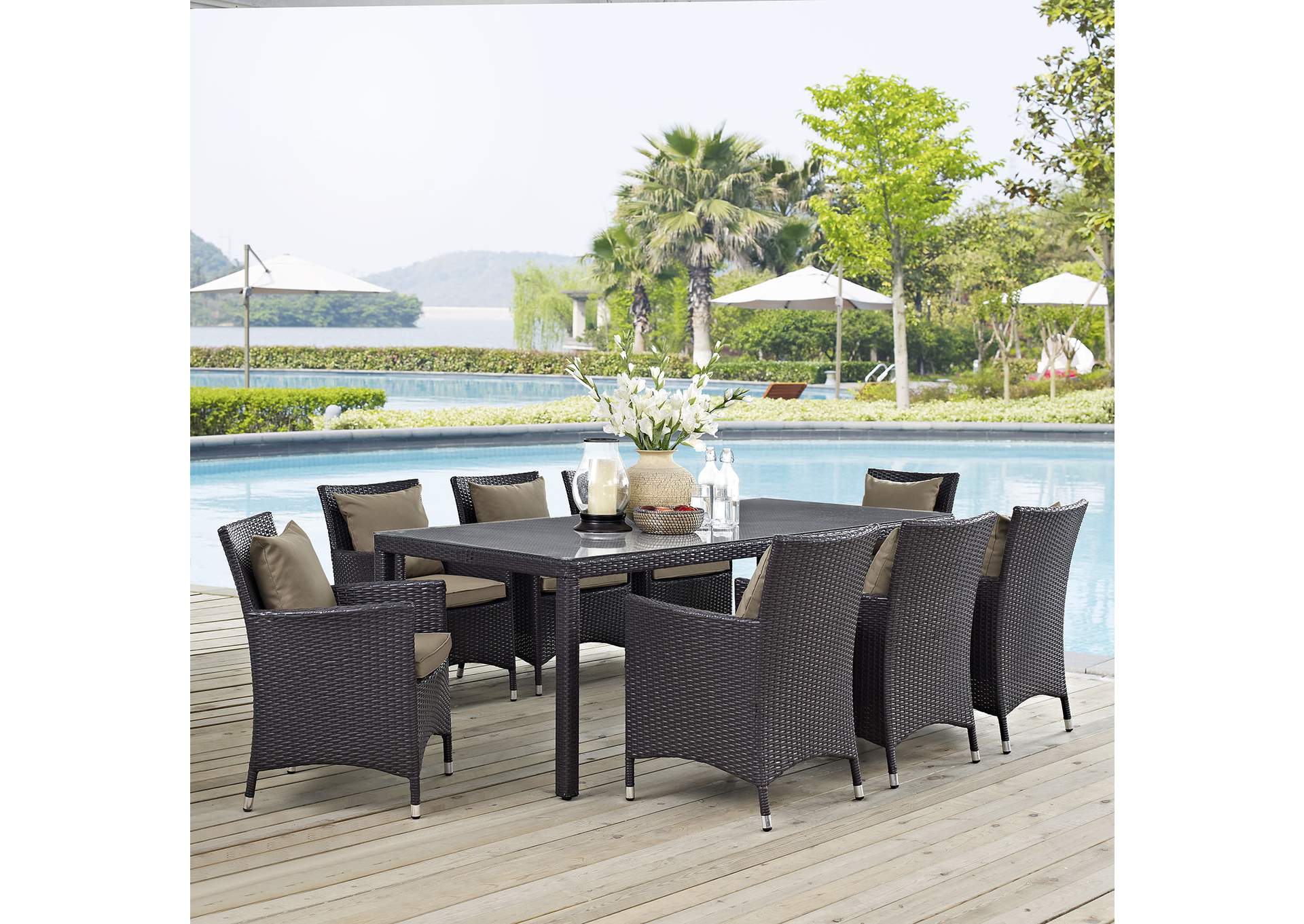 Espresso Mocha Convene 9 Piece Outdoor Patio Dining Set,Modway