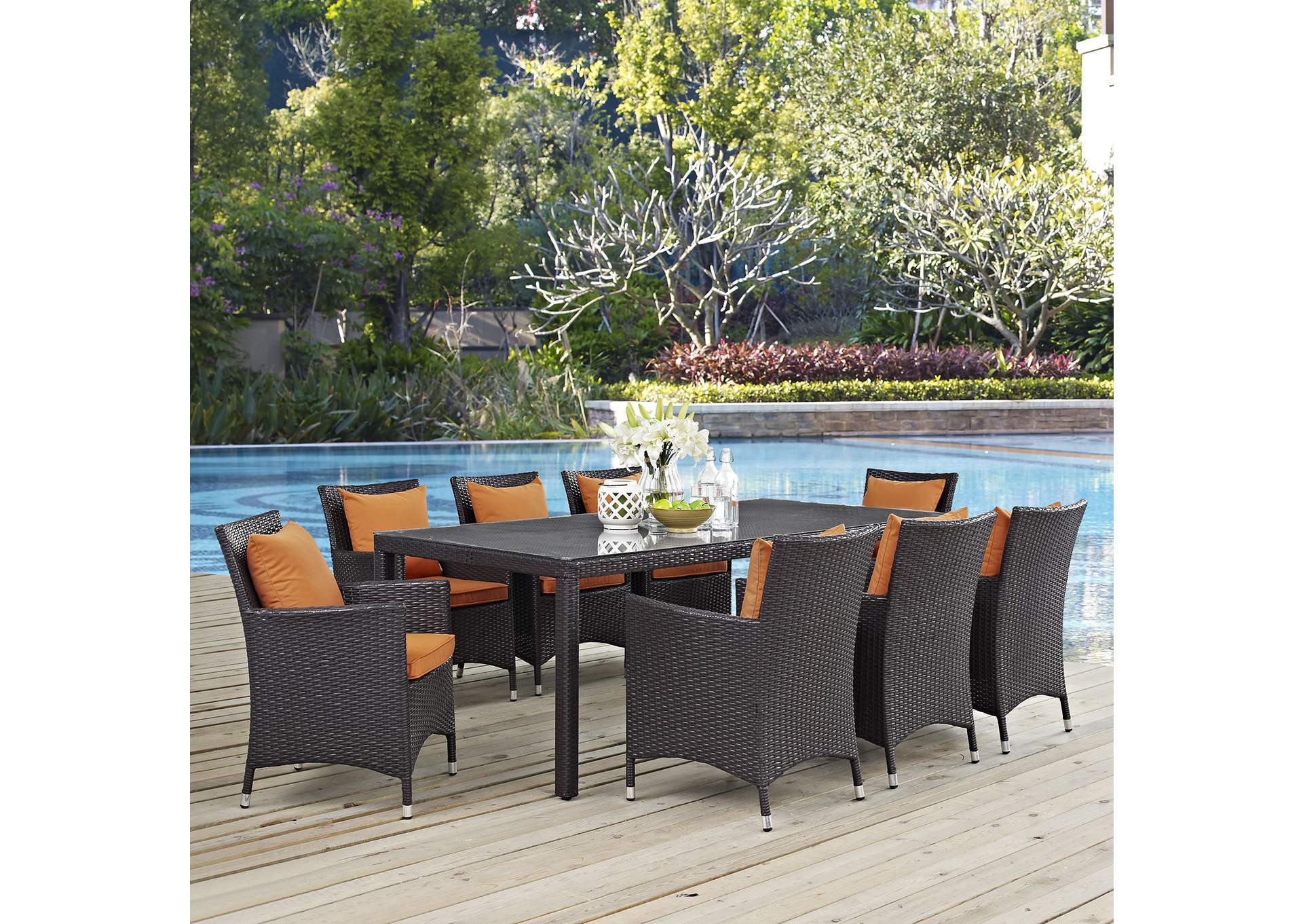 Espresso Orange Convene 9 Piece Outdoor Patio Dining Set,Modway