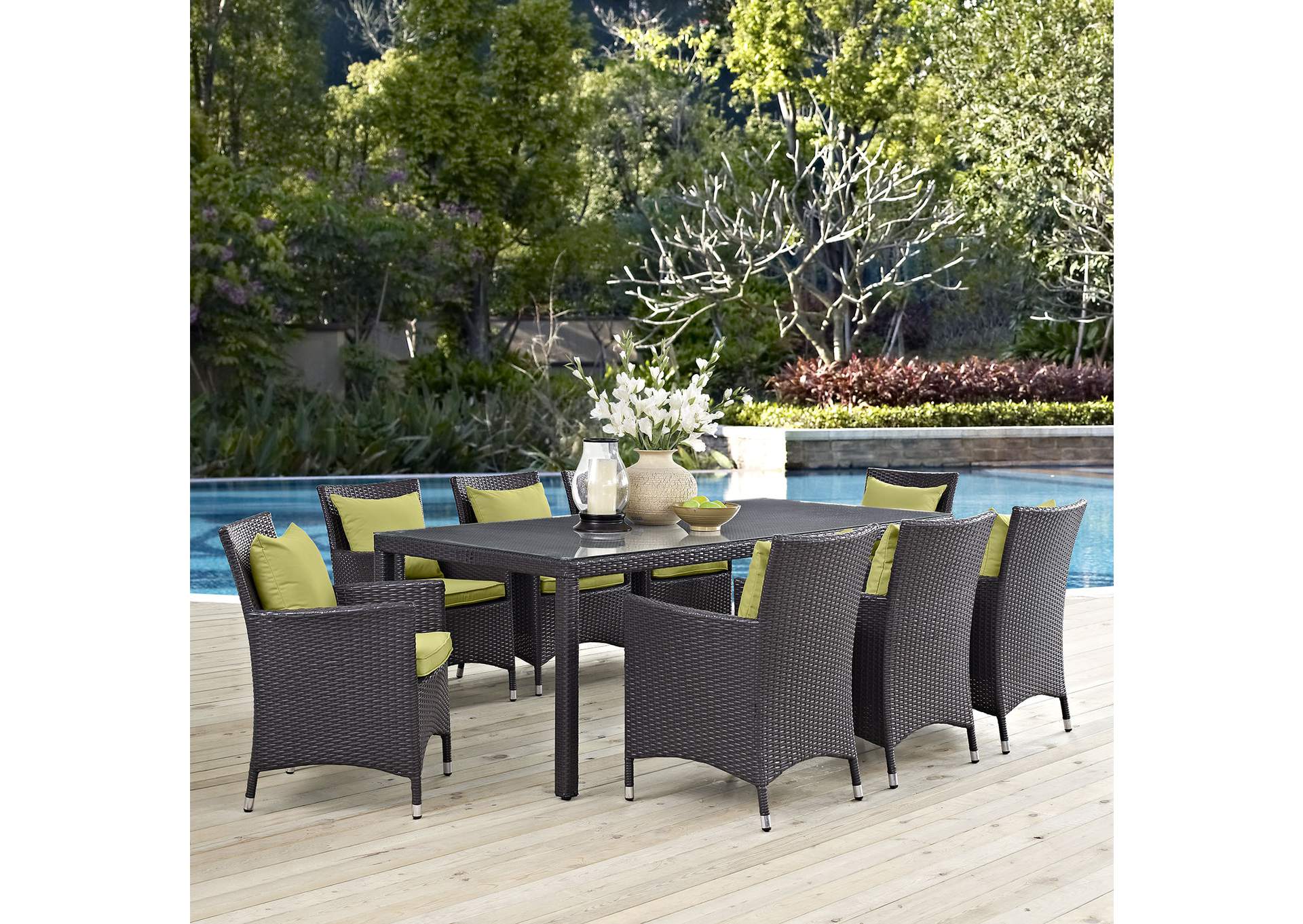 Espresso Peridot Convene 9 Piece Outdoor Patio Dining Set,Modway