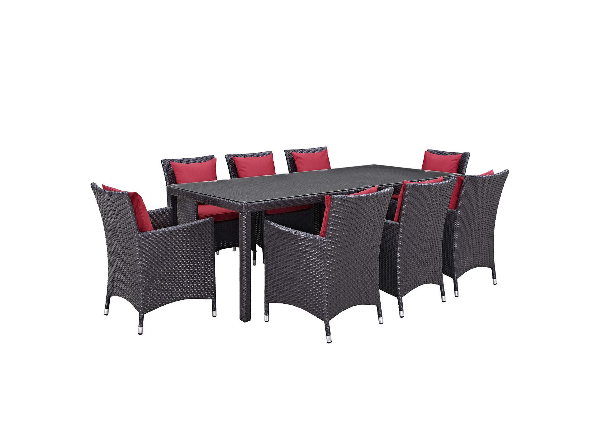 Espresso Red Convene 9 Piece Outdoor Patio Dining Set,Modway