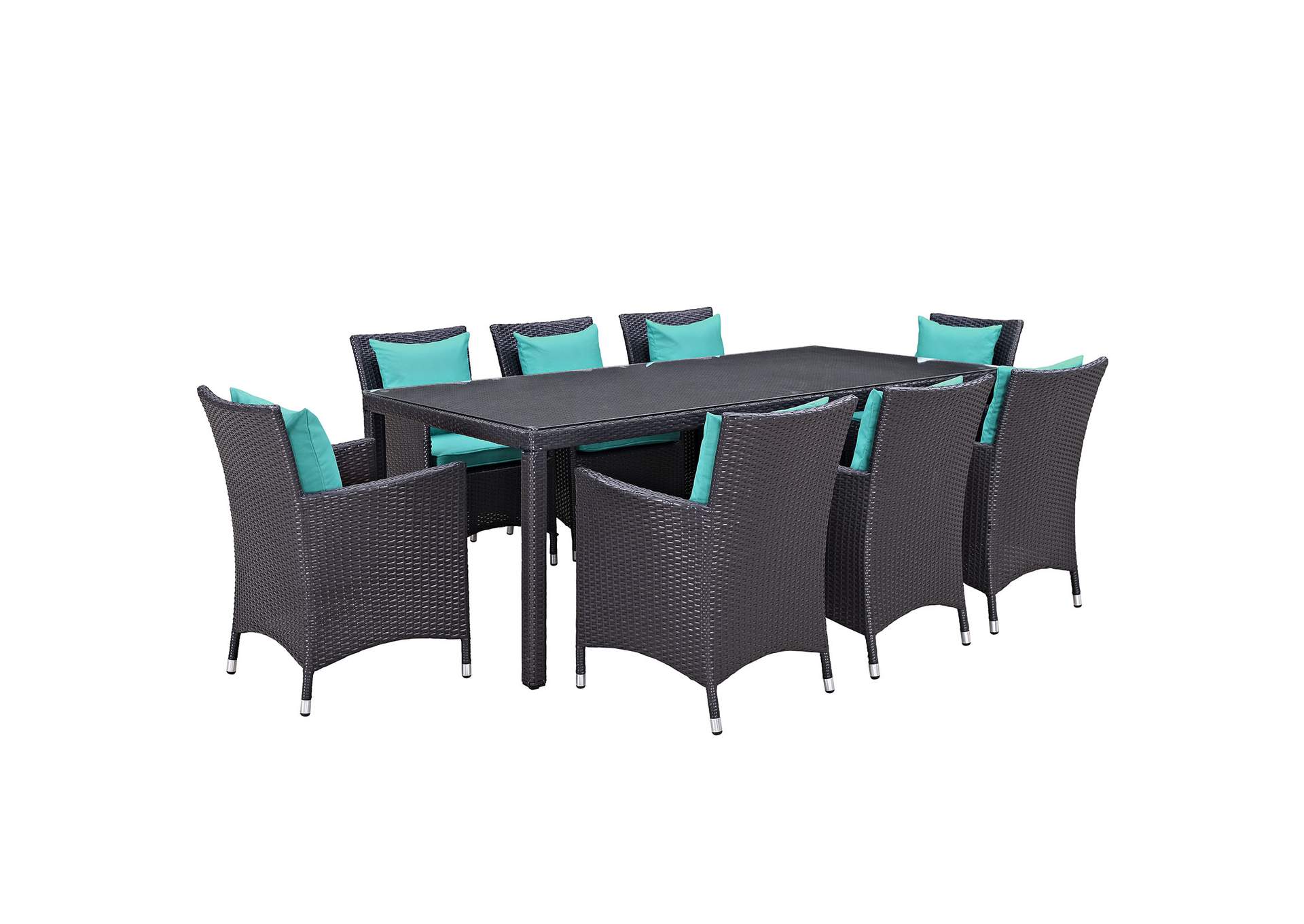 Espresso Turquoise Convene 9 Piece Outdoor Patio Dining Set,Modway