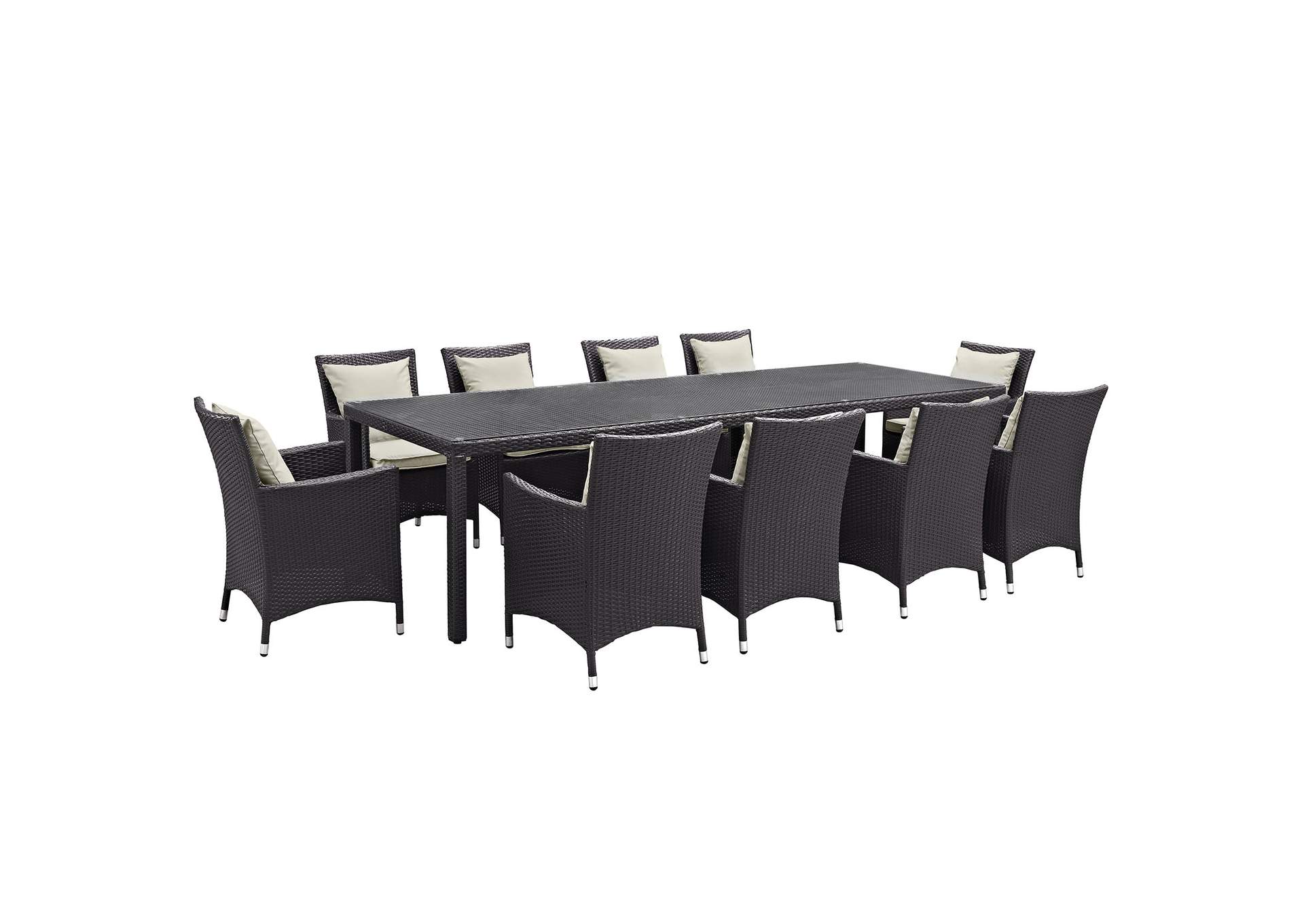 Espresso Beige Convene 11 Piece Outdoor Patio Dining Set,Modway