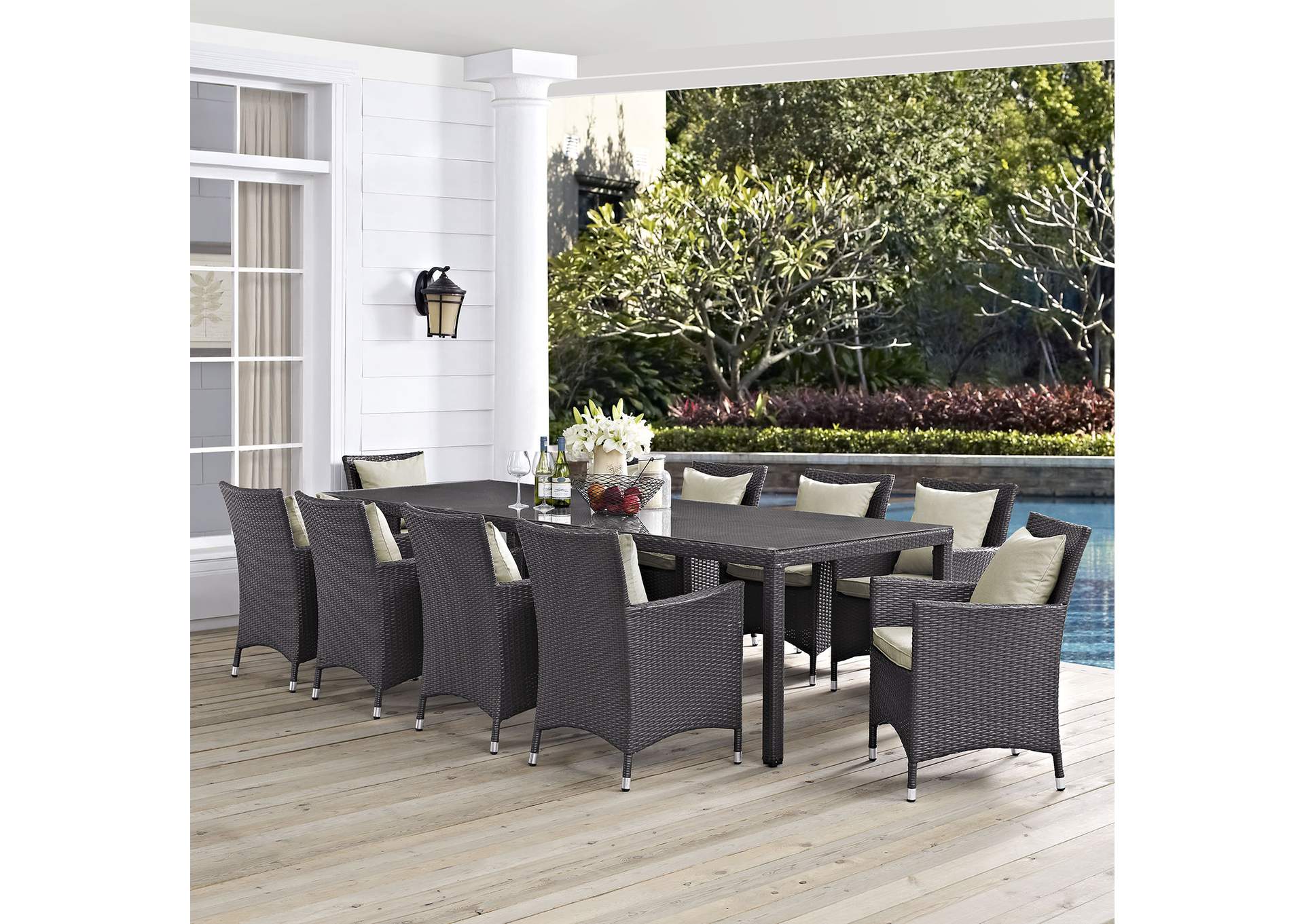 Espresso Beige Convene 11 Piece Outdoor Patio Dining Set,Modway