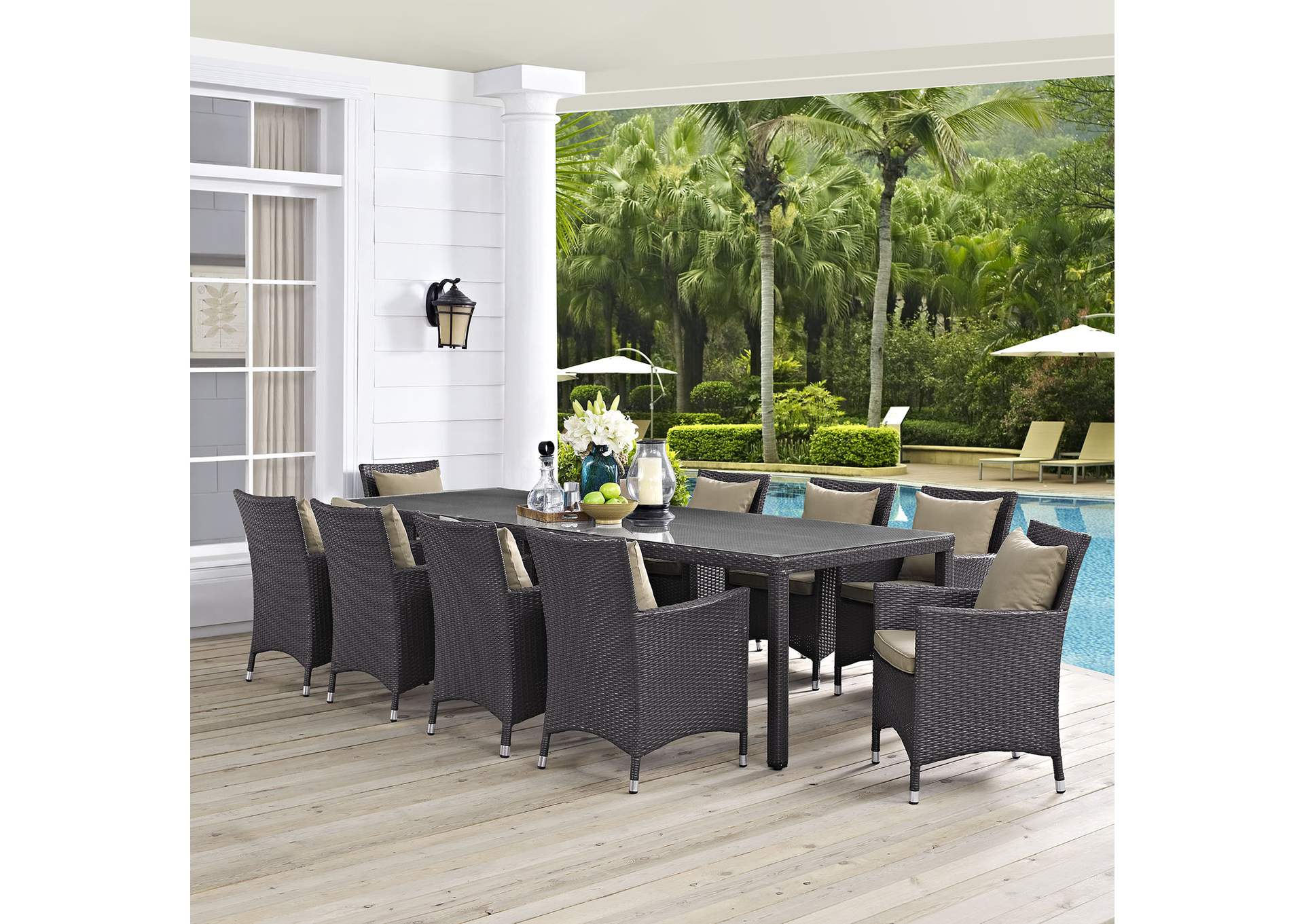 Espresso Mocha Convene 11 Piece Outdoor Patio Dining Set,Modway