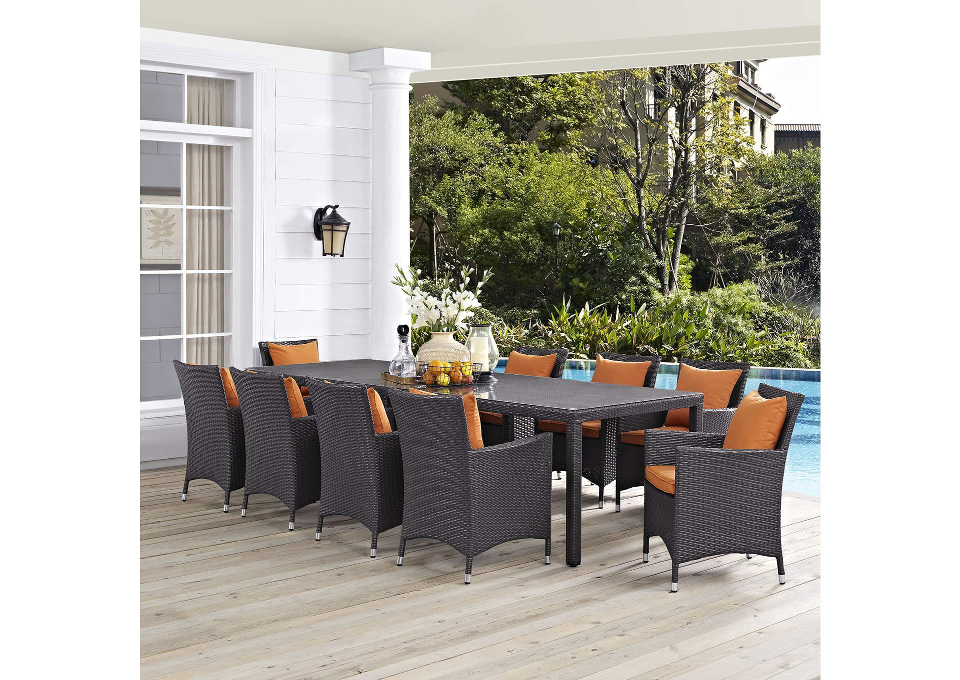 Espresso Orange Convene 11 Piece Outdoor Patio Dining Set,Modway