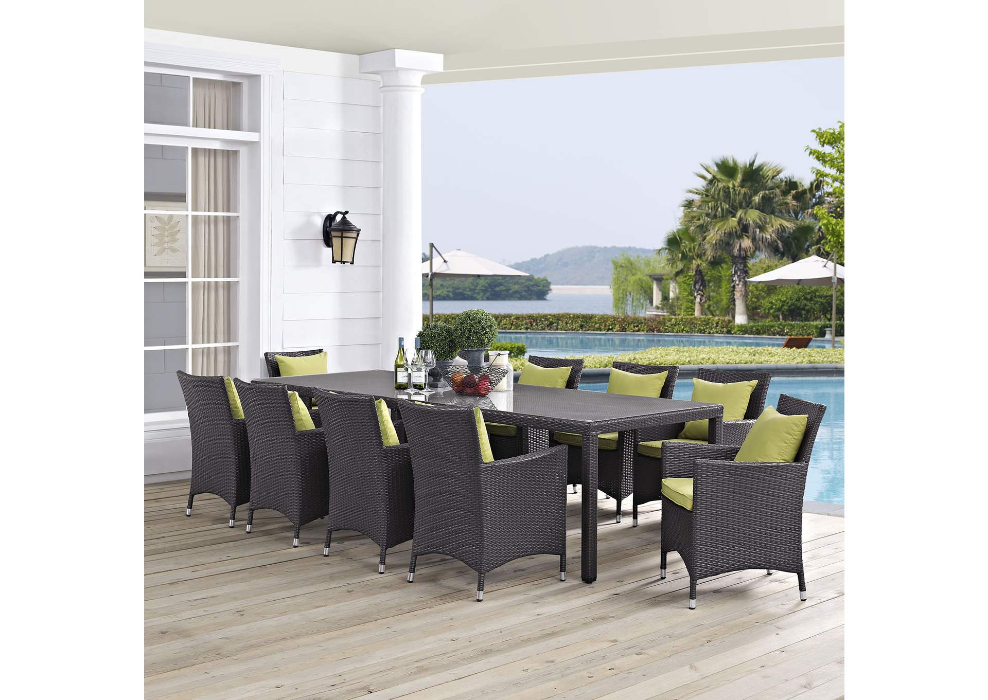 Espresso Peridot Convene 11 Piece Outdoor Patio Dining Set,Modway