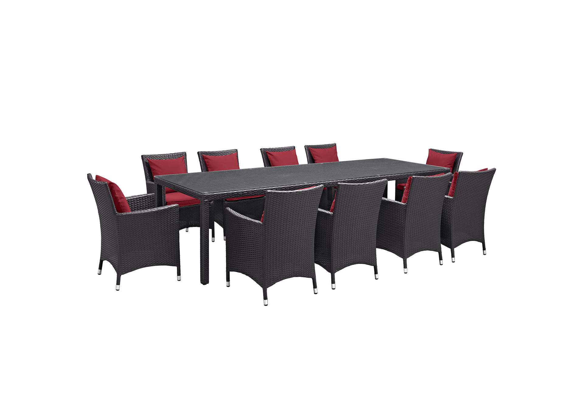 Espresso Red Convene 11 Piece Outdoor Patio Dining Set,Modway