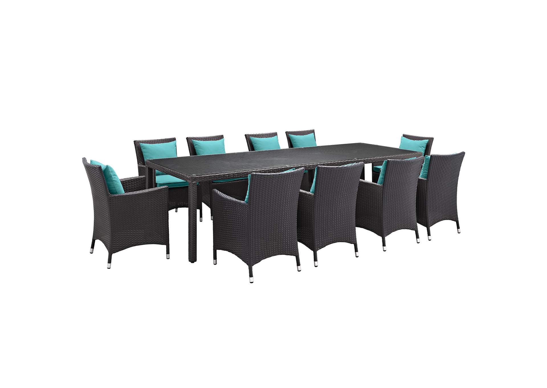 Espresso Turquoise Convene 11 Piece Outdoor Patio Dining Set,Modway