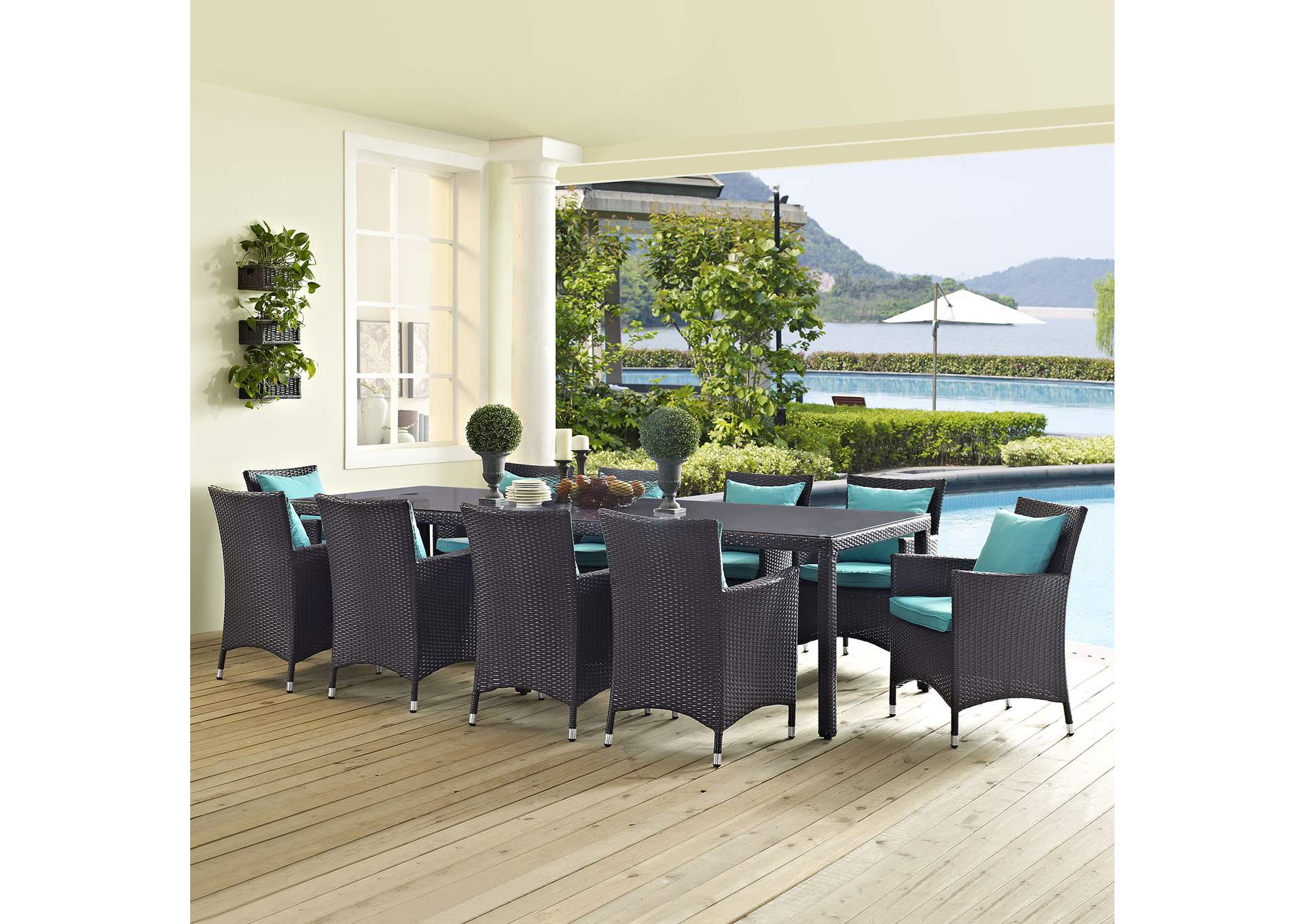 Espresso Turquoise Convene 11 Piece Outdoor Patio Dining Set,Modway