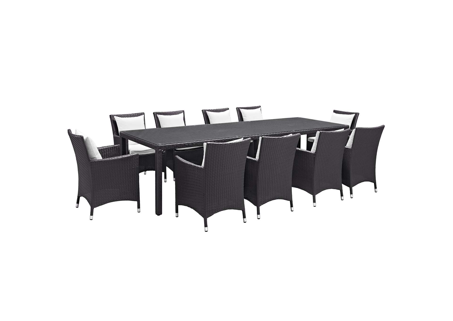 Espresso White Convene 11 Piece Outdoor Patio Dining Set,Modway