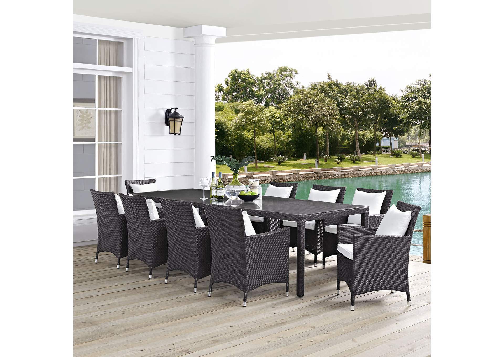 Espresso White Convene 11 Piece Outdoor Patio Dining Set,Modway