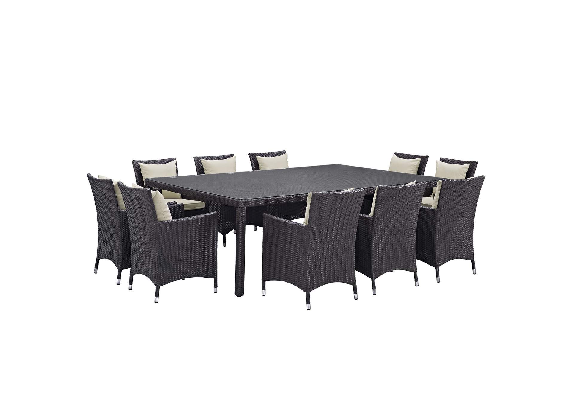 Espresso Beige Convene 11 Piece Outdoor Patio Dining Set,Modway