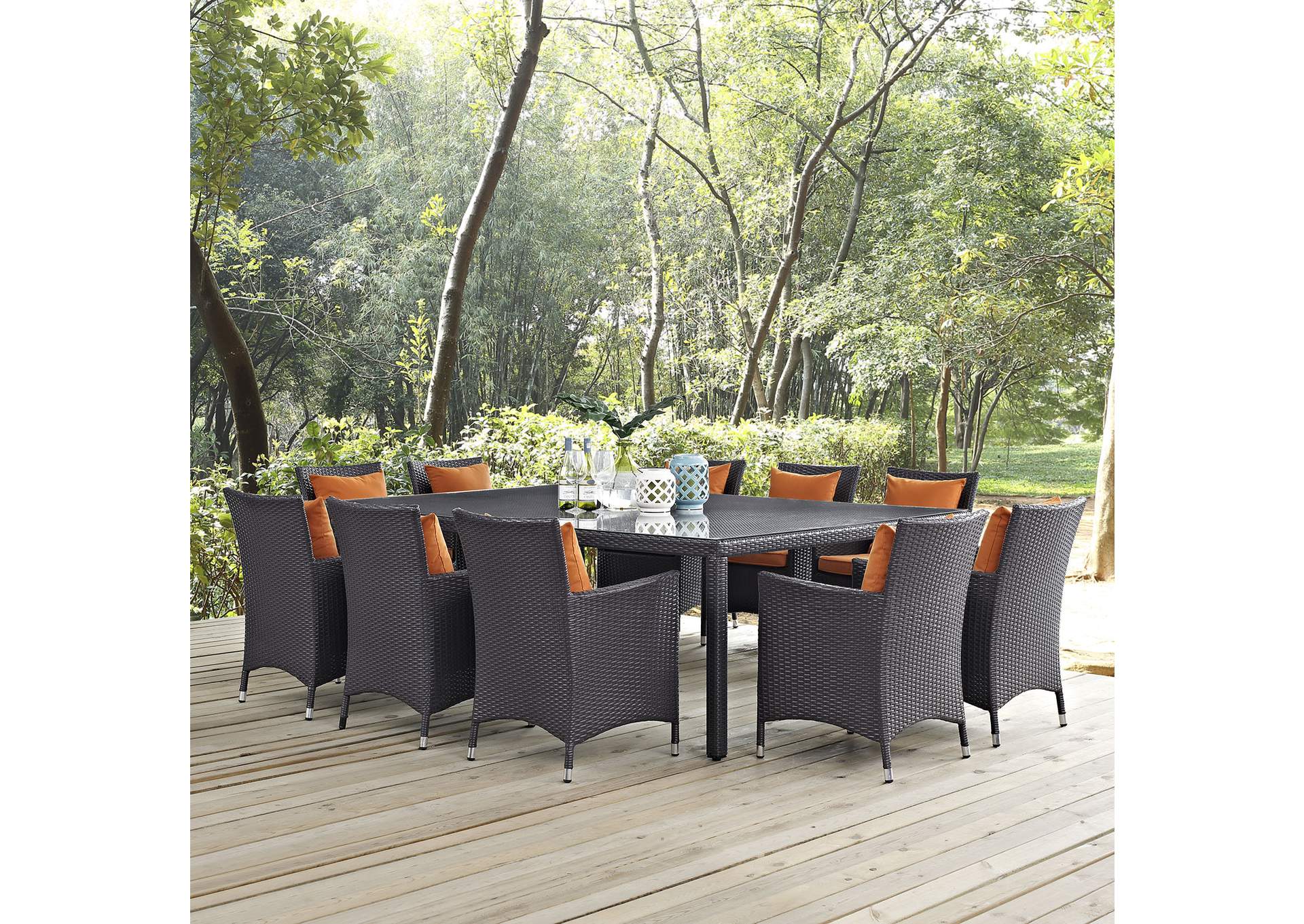 Espresso Orange Convene 11 Piece Outdoor Patio Dining Set,Modway