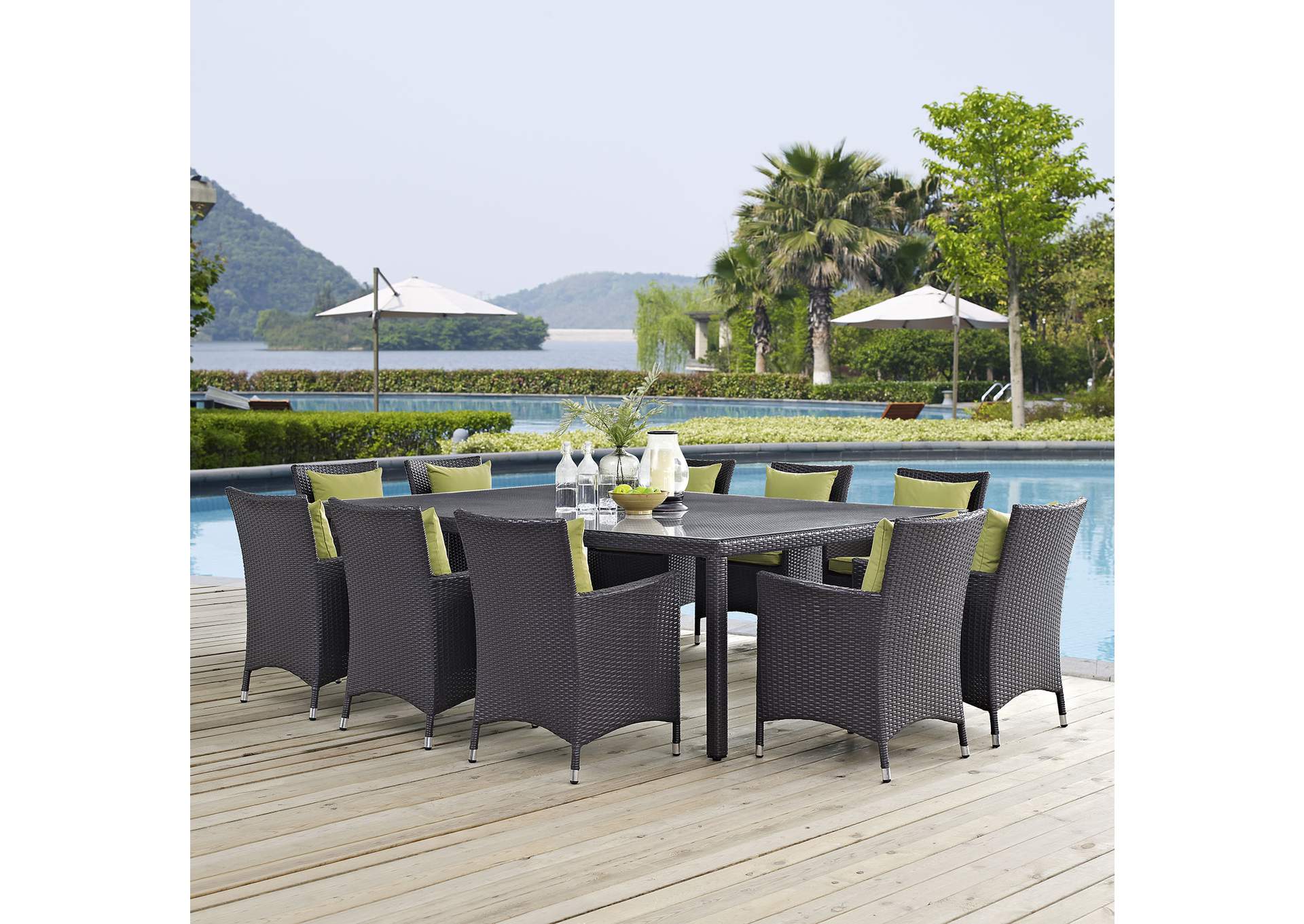 Espresso Peridot Convene 11 Piece Outdoor Patio Dining Set,Modway