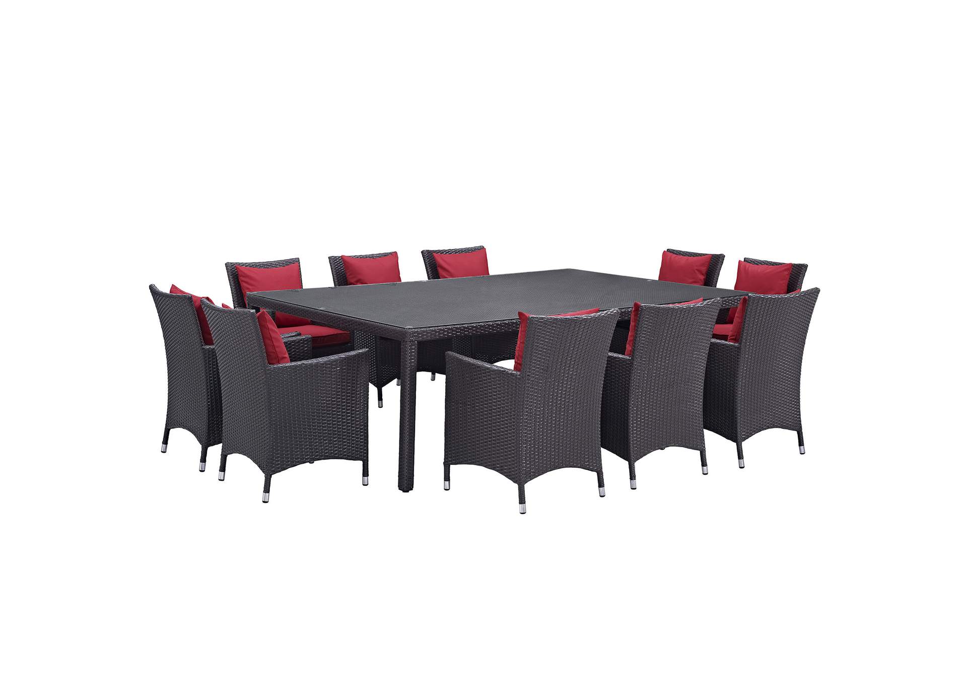 Espresso Red Convene 11 Piece Outdoor Patio Dining Set,Modway