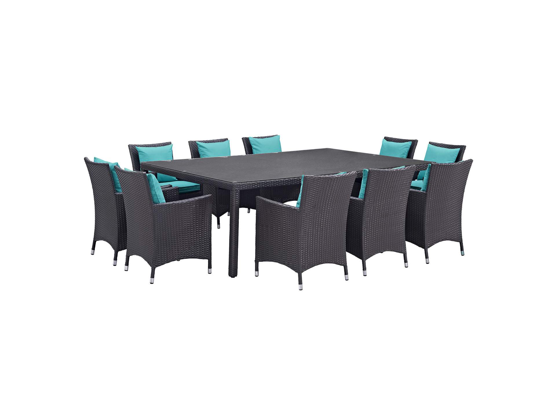 Espresso Turquoise Convene 11 Piece Outdoor Patio Dining Set,Modway