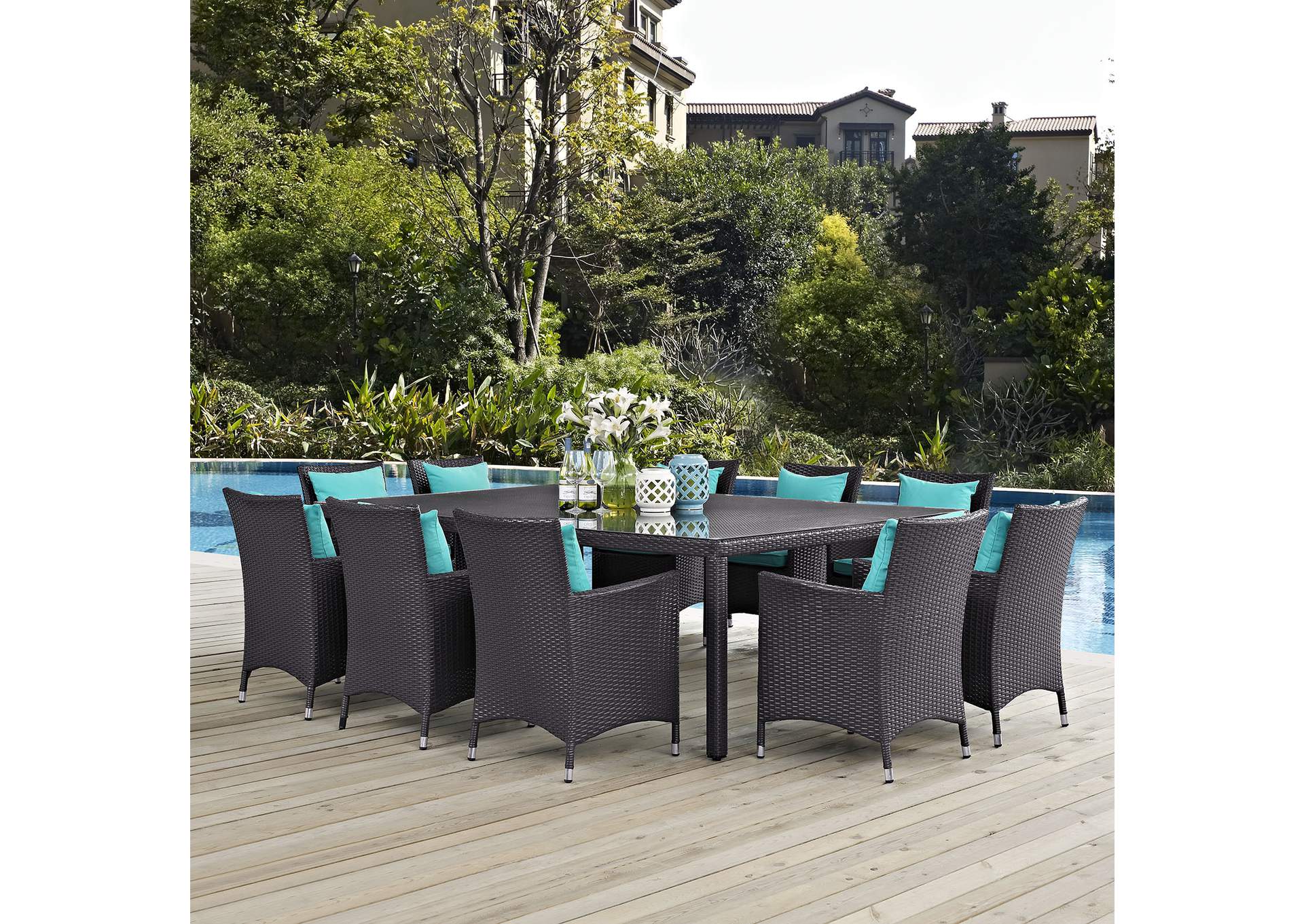 Espresso Turquoise Convene 11 Piece Outdoor Patio Dining Set,Modway