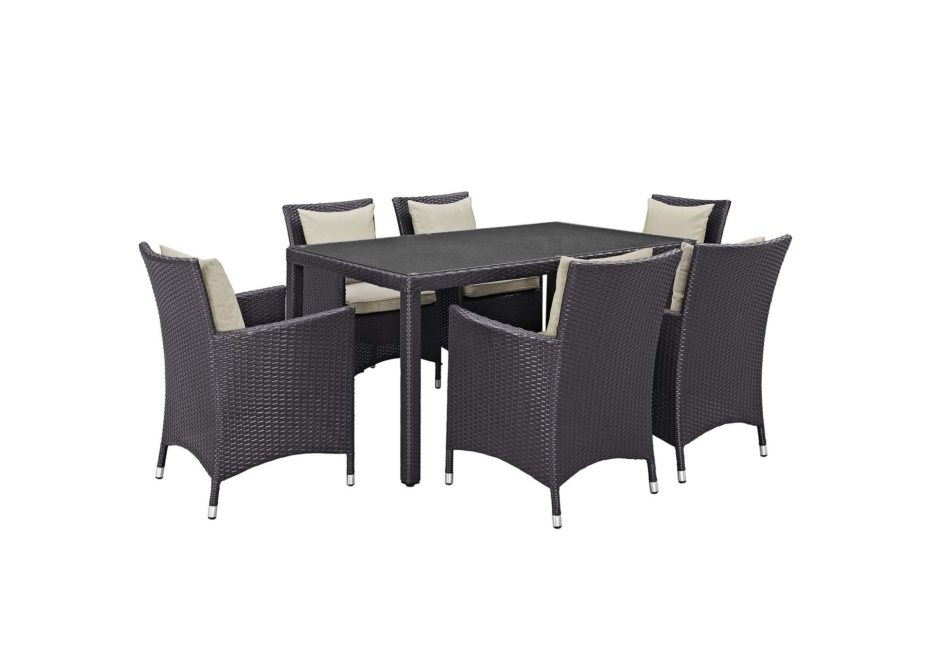 Espresso Beige Convene 7 Piece Outdoor Patio Dining Set,Modway