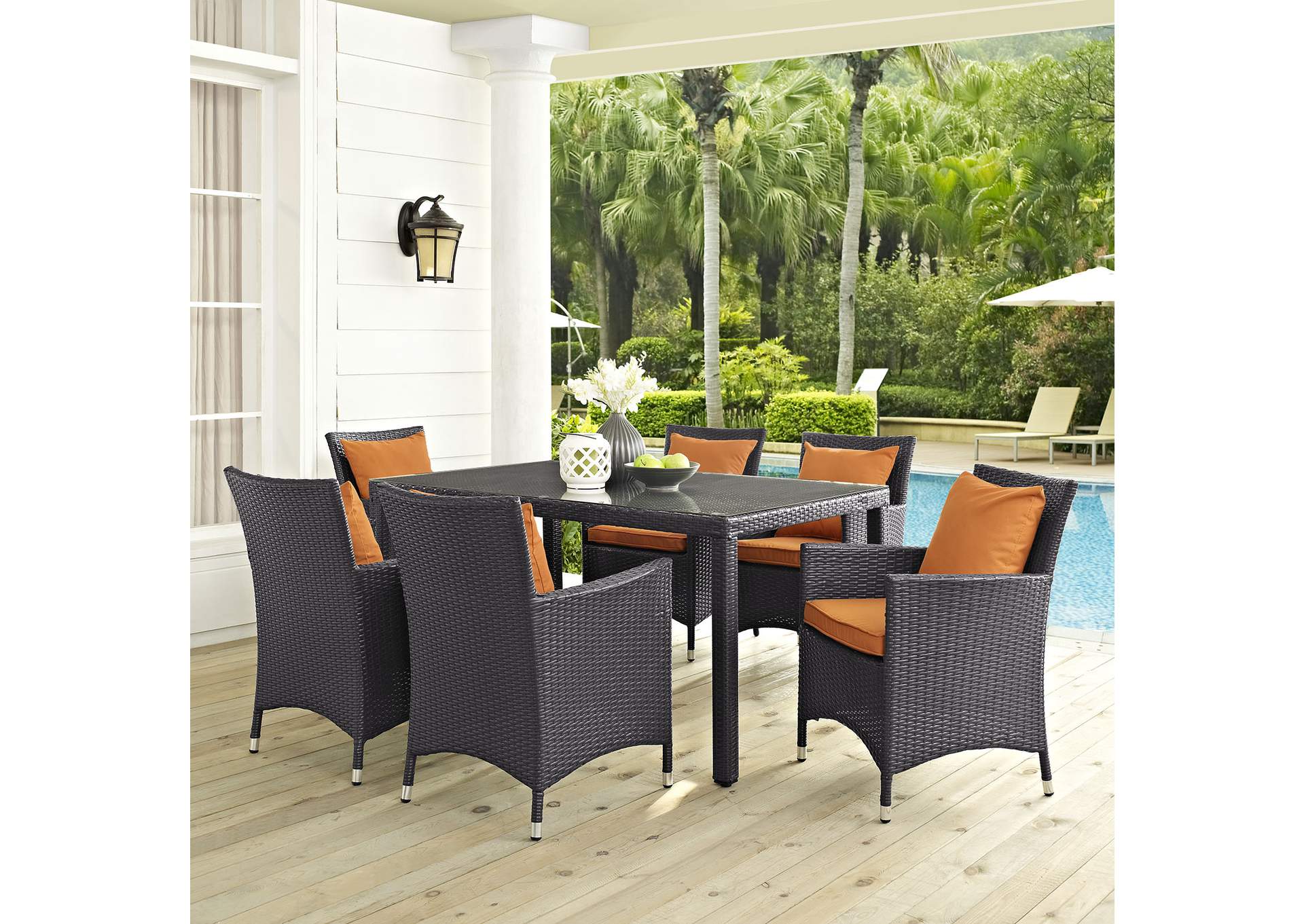 Espresso Orange Convene 7 Piece Outdoor Patio Dining Set,Modway